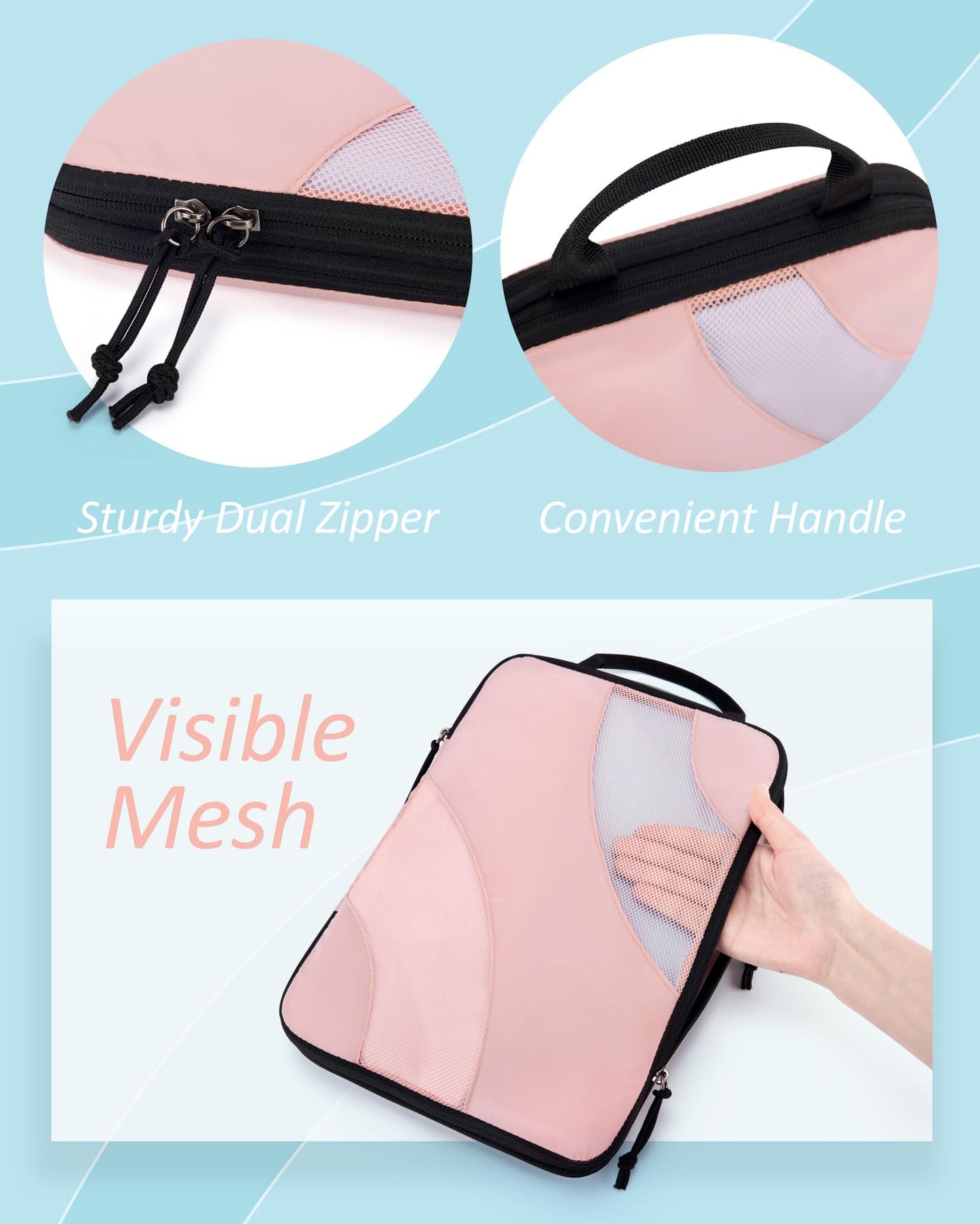 BAGSMART Compression Packing Cubes, 2 Set Travel Packing Cubes for Carry on Suitcases, Compression Suitcase Organizers Bag Set & Travel Cubes for Luggage, Lightweight Packing Organizers Baby Pink