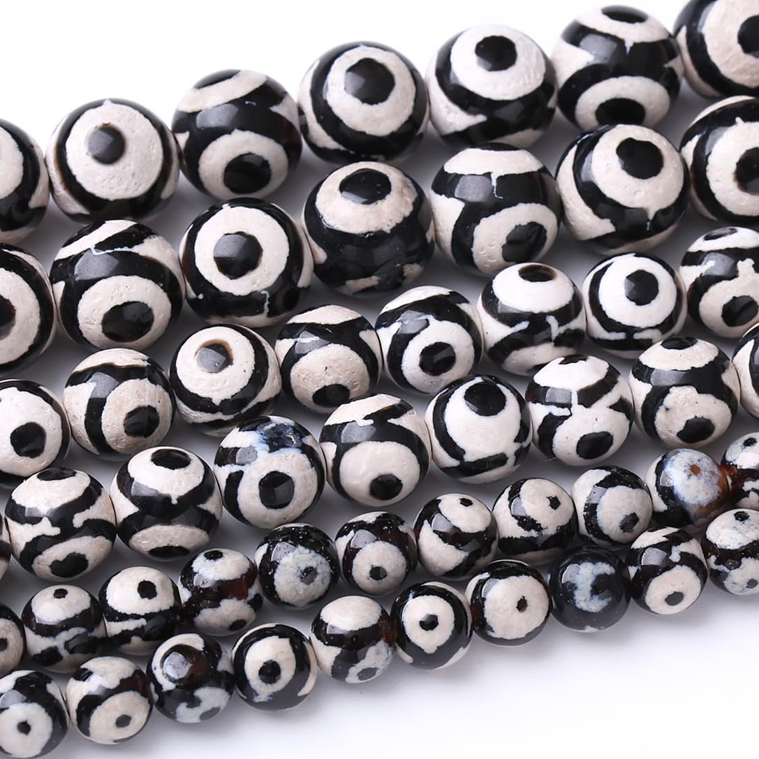 32PCS 12MM NaturalTibetan Stone Beads Round Loose Stone Beads for Jewelry Making DIY Energy Stone Healing Power Bracelet 15"