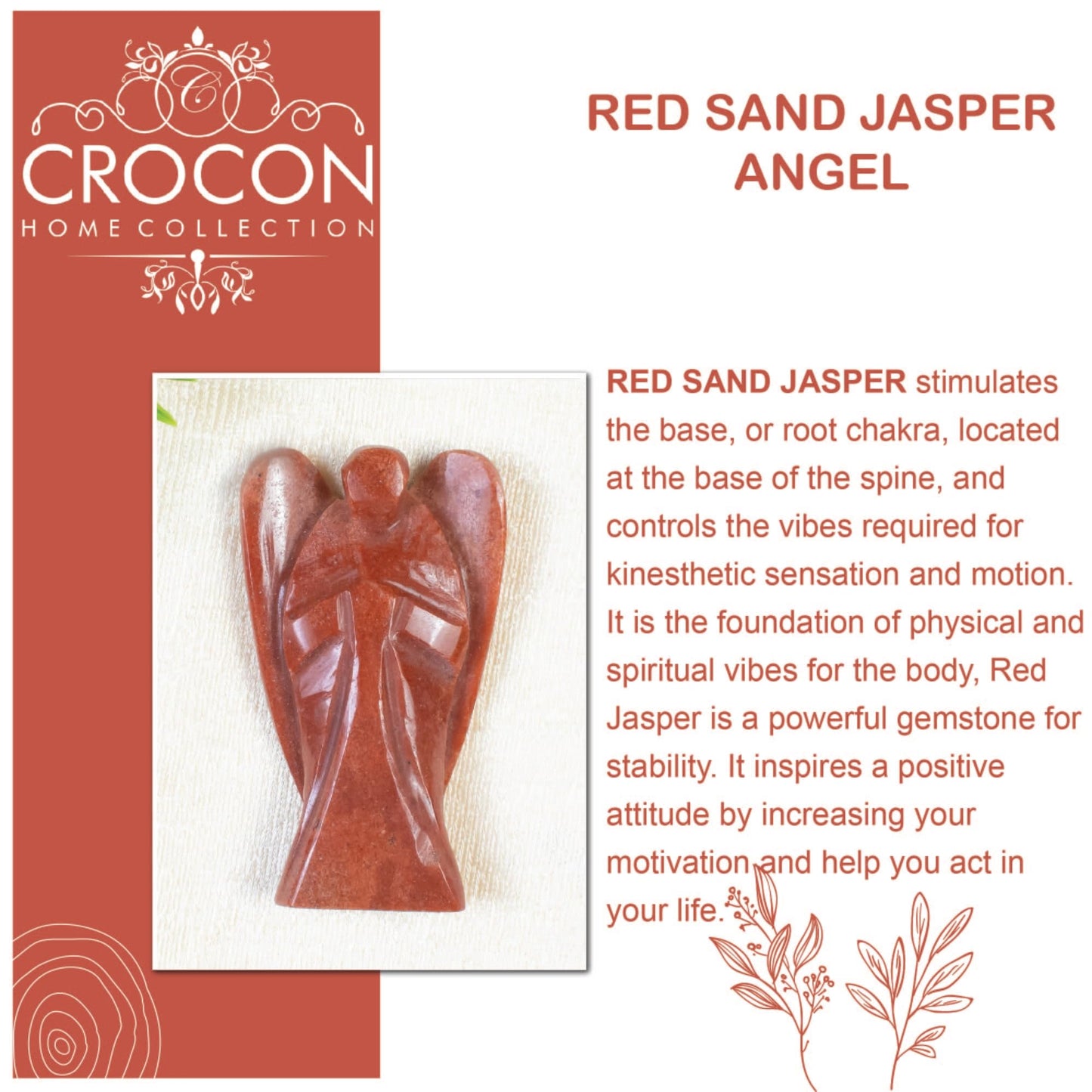 "Red Sand Jasper Gemstone Guardian Angel Healing Crystal, Hand Carved Pocket Angel Figurine - Crystals for Positive Energy, Handmade Mini Statue for Love, Peace & Healing, Natural Gemstone Figurine"