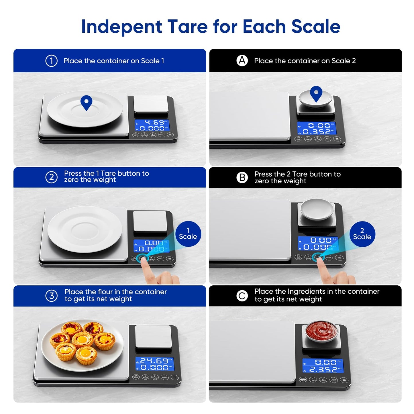 Dual Platform Food Kitchen Scale with 0.1g/0.001oz High Precision, 15kg/33lb Bakery Scale, Dual Accuracy Kitchen Scale for Sourdough Bread, Baking and Cooking with 7 Unit Tare and Totalizer