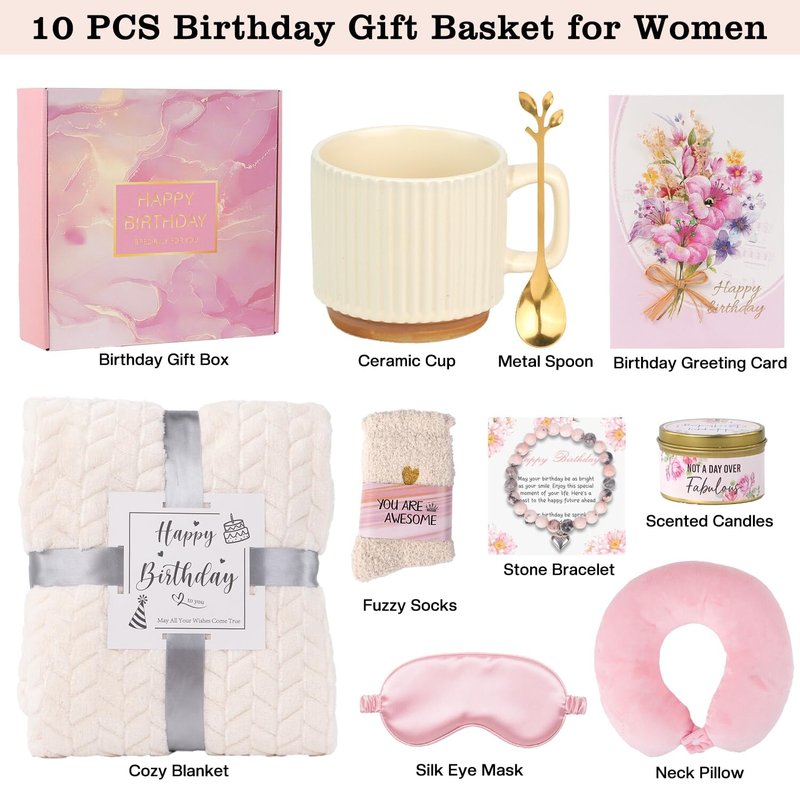 Easter Birthday Gift Basket for Women, Birthday Gifts for Women Friendship Mom Sister Best Friend Her Wife Girlfriend Daughter Aunt Sister, Thoughtful Self Care Relaxing BD Gift Baskets