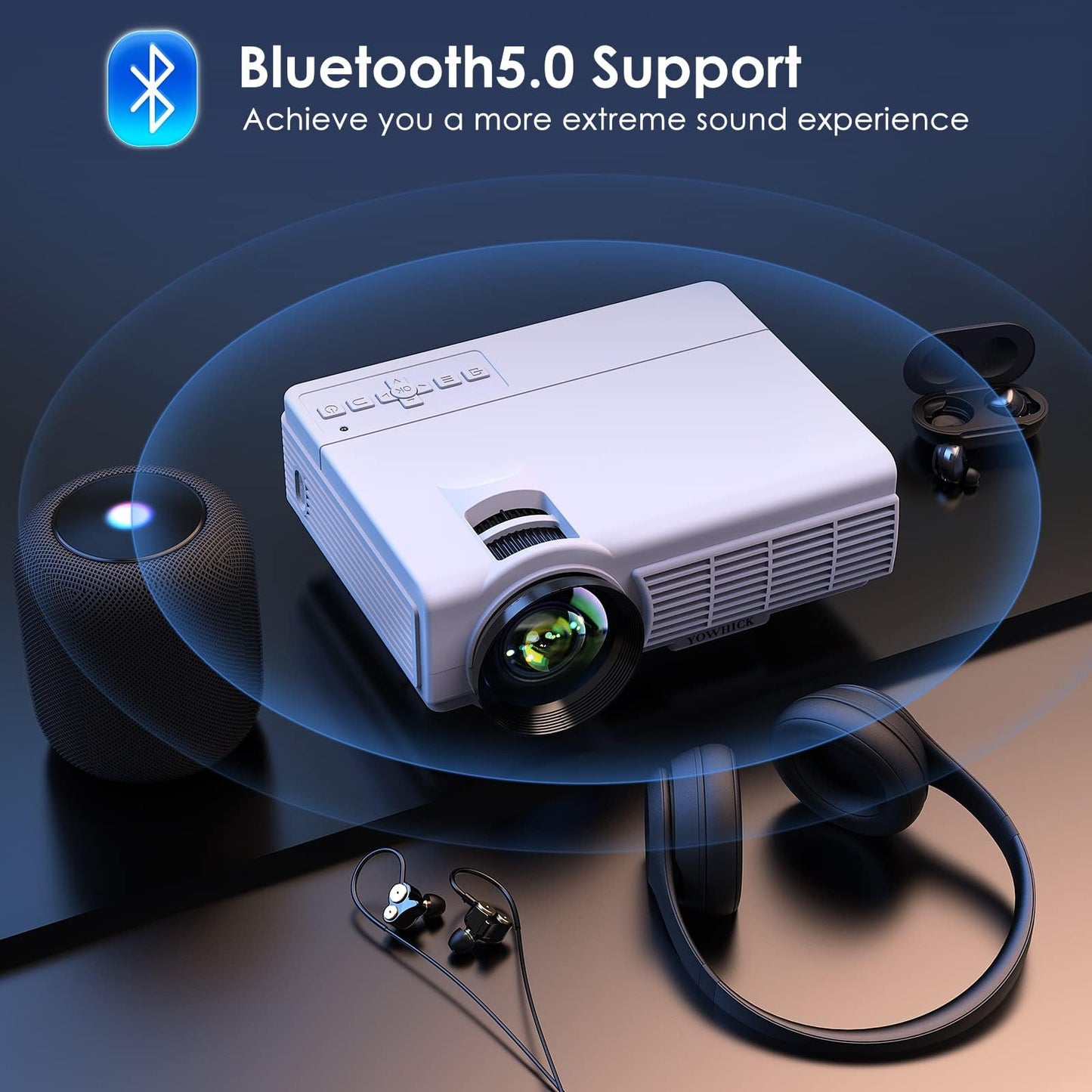 Projector with WiFi and Bluetooth, 5G WiFi Native 1080P 9500L YOWHICK Outdoor Projector 4K Support, Mini Portable Movie Projector, for HDMI, VGA, USB, Laptop, iOS & Android Phone