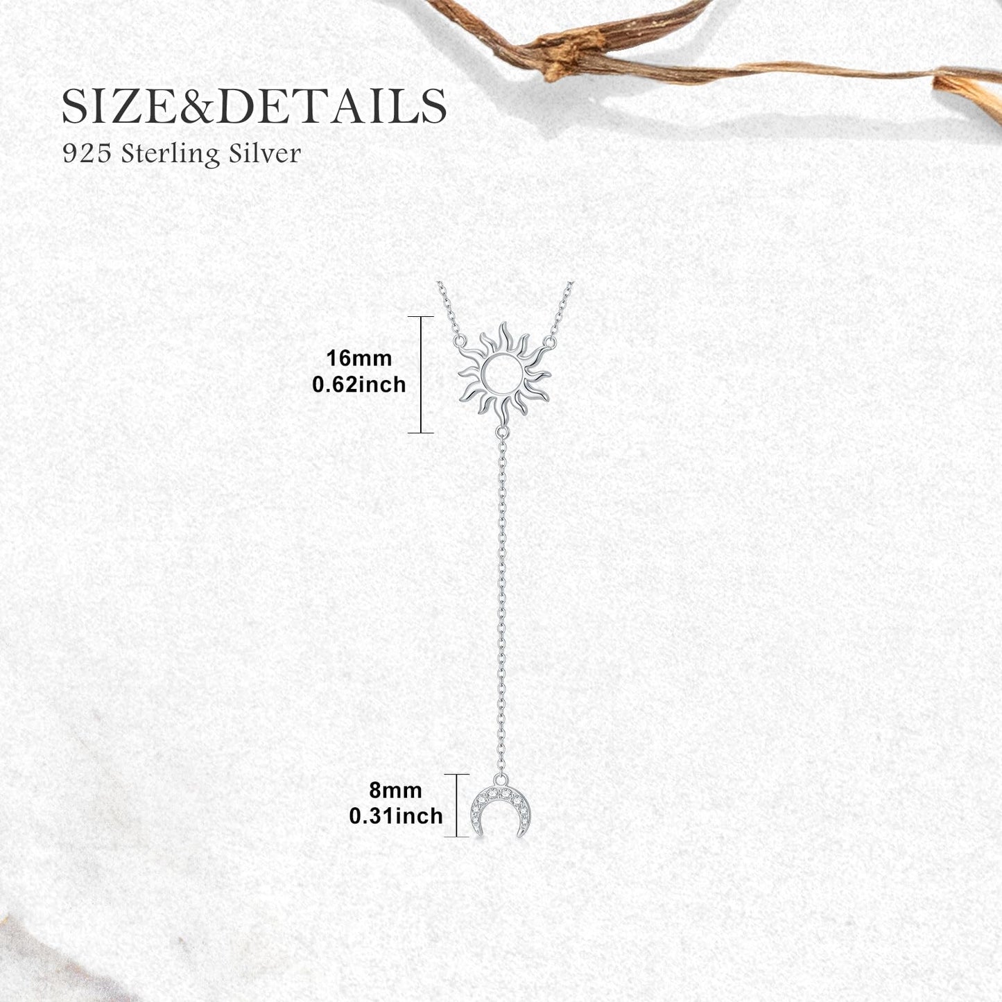 Diamond Sun Moon Y Necklace for Women 925 Sterling Silver Lariat Long Necklaces with Lab Grown Diamond Jewelry Gift for Birthday