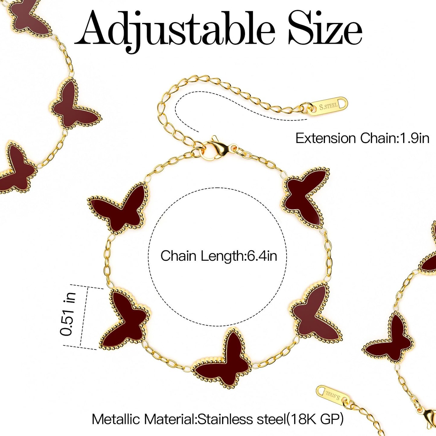 AICase 18K Gold Plated Clover Bracelet Dupes Black Bracelet Set for Women Butterfly Flower Leaf Lucky Clover Bracelets Trendy Jewelry Birthday Gifts for Women/MoM/Friends_Wine Red