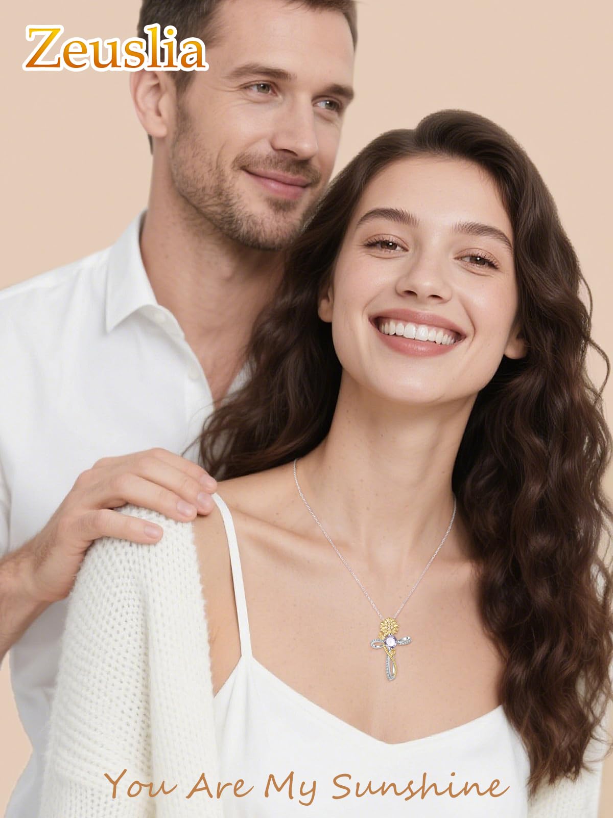 Cross Necklace for Women Sterling Silver Cross Pendant Jewelry with Sunflower Alexandrite June Birthstone Necklace Christian Religious Baptism First Communion Confirmation Birthday Gifts for Women