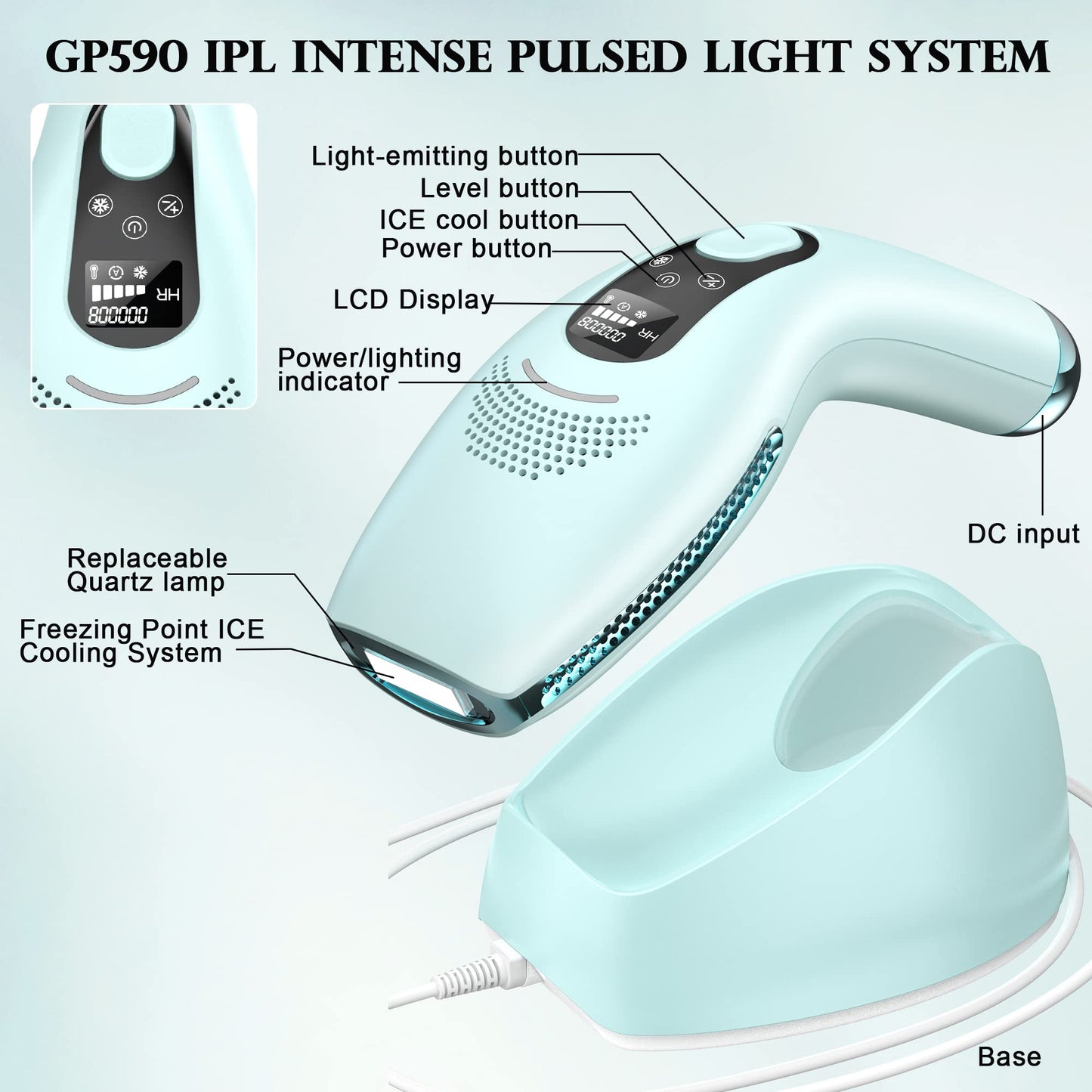 DEESS IPL Laser Hair Removal for Women & Men, GP590 Unlimited Flashes Laser Hair Removal Device with Ice Cooling, 3-in-1 at Home Painless Permanent Hair Remover for Face Arms Armpits Legs Bikini Body