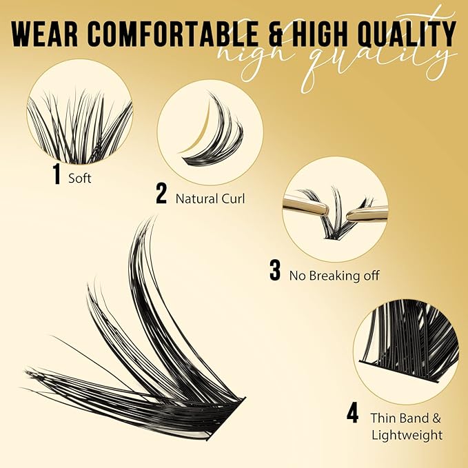 QUEWEL Lash Clusters 320Pcs Cluster Lashes 50D D Curl Lash Cluster Eyelash Extensions Mix9-16mm Individual Eyelashes Clusters Wispy Lash Clusters Thin Band Soft to Use at Home(50D D Mix9-16)