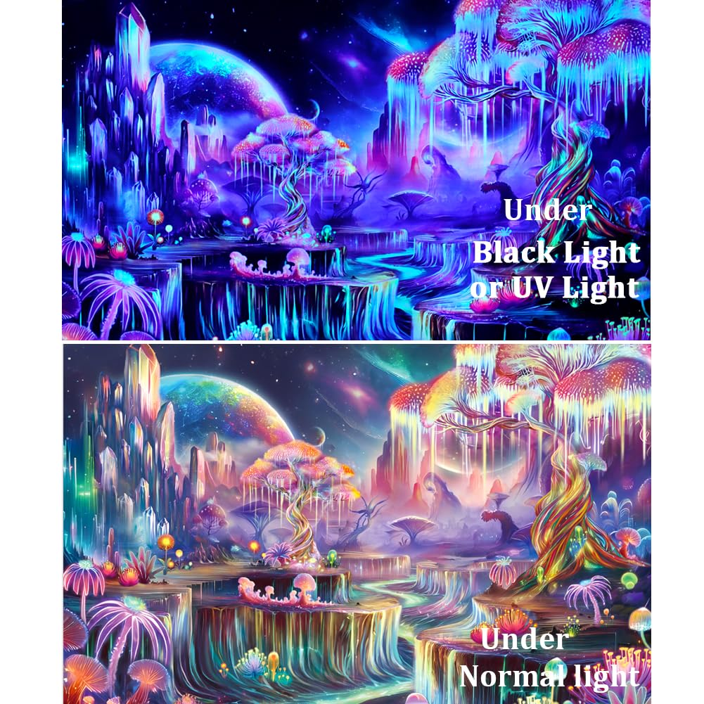 Obsecolors Blacklight Tapestry Fantasy Tree of Life Tapestry UV Reactive Galaxy Space Tapestries Colorful Plant Floral Mountain Landscape Tapestries Wall Hanging for Bedroom