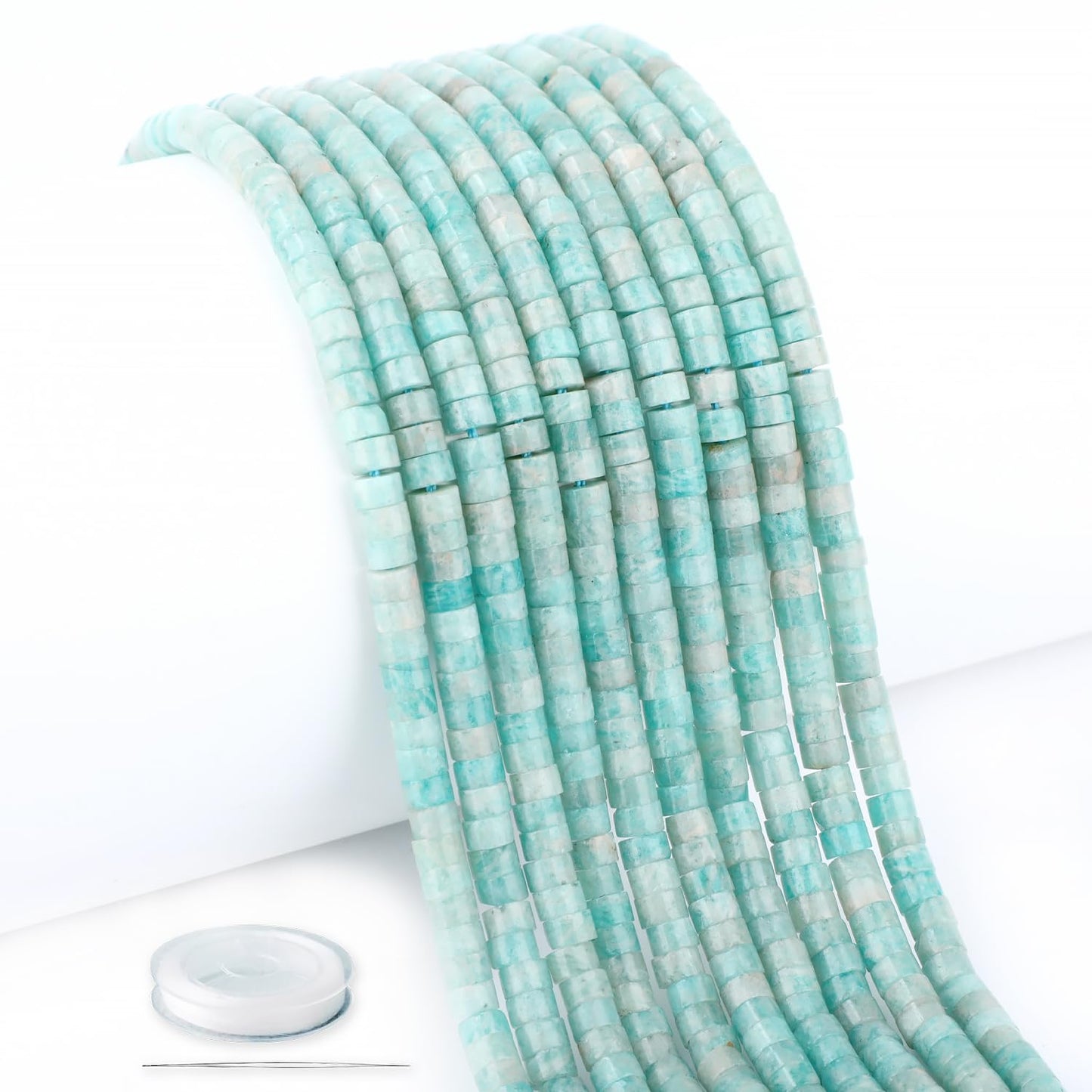 Natural Amazonite Heishi Spacer Beads Loose Semi Precious Flat Round Gemstone Disc Shape Stone for Beading Jewelry Making 4x2mm 15.5"
