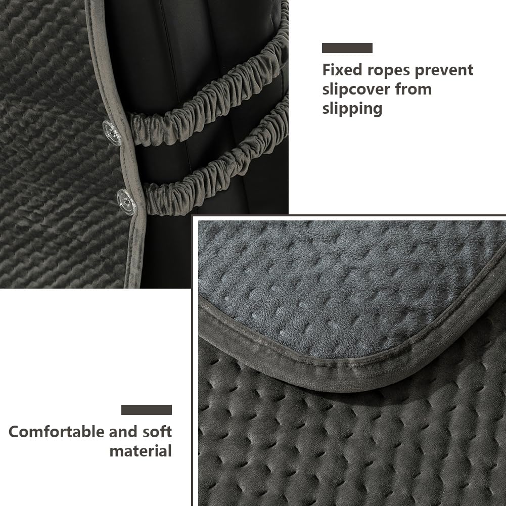 STONECREST Recliner Chair Cover, Water Resistant Velvet Quilted Slipcover, Stay in Place (Dark Grey/Grey, Recliner 34" Regular Oversized & DeepSeat)