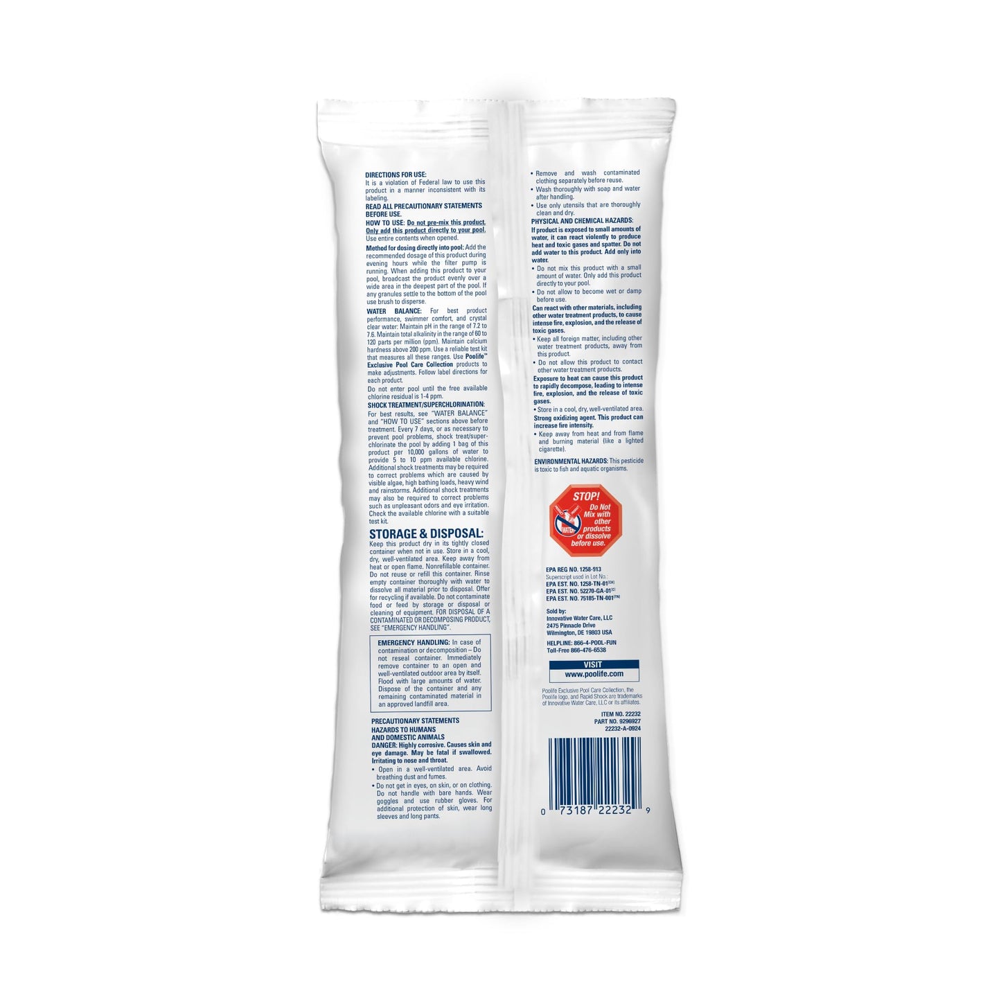 Poolife Rapid Shock for Pool Algae, Bacteria, Contaminant Removal - Fast-Dissolving, CYA-Free Calcium Hypochlorite Pool Shock for Clean Water - Chlorine Granules for Above/Inground Pools - 1lbx12 Bag