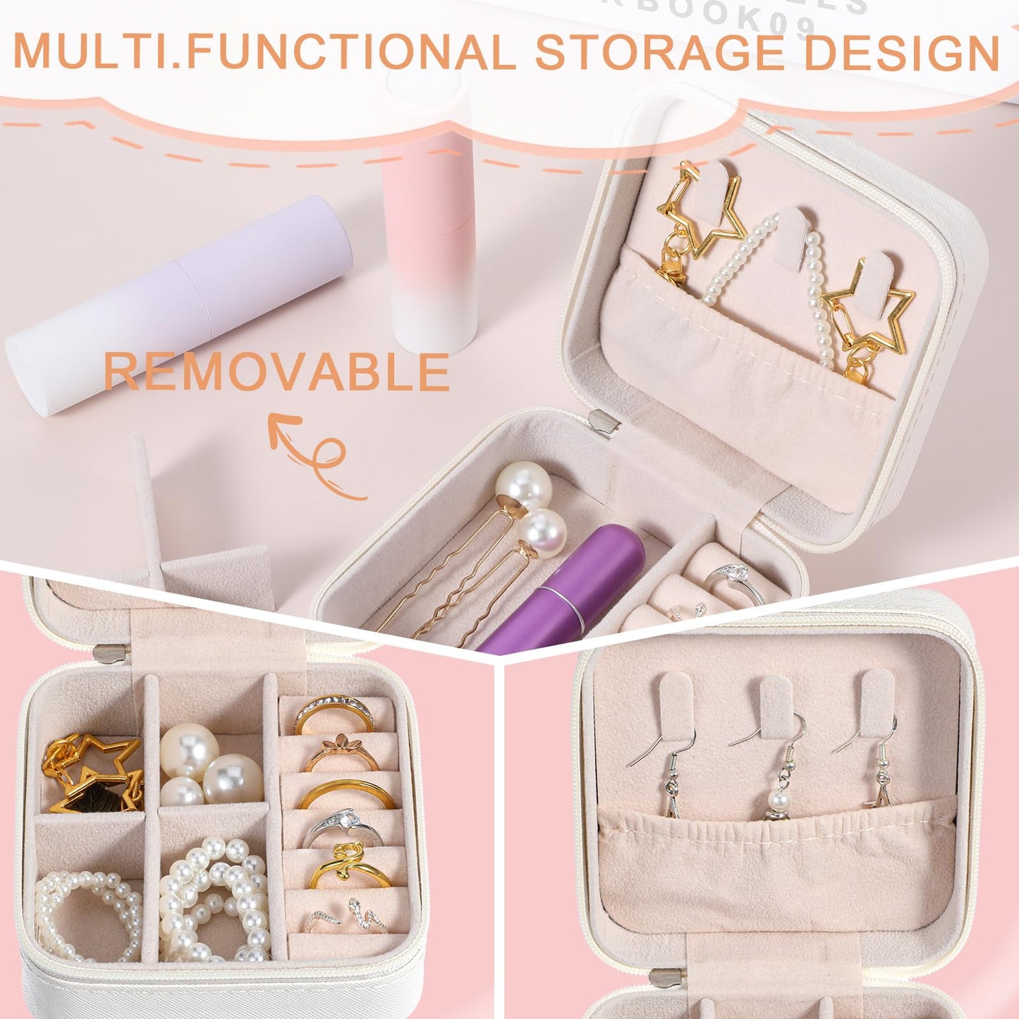 Kifmurase 8PCS Travel Jewelry Case, Small Portable Bridesmaid Jewelry Gift Box, PU Leather Jewelrys Case Organizer Storage for Rings Earrings Necklaces, Women Girls Bridesmaid Proposal Gifts(Beige)