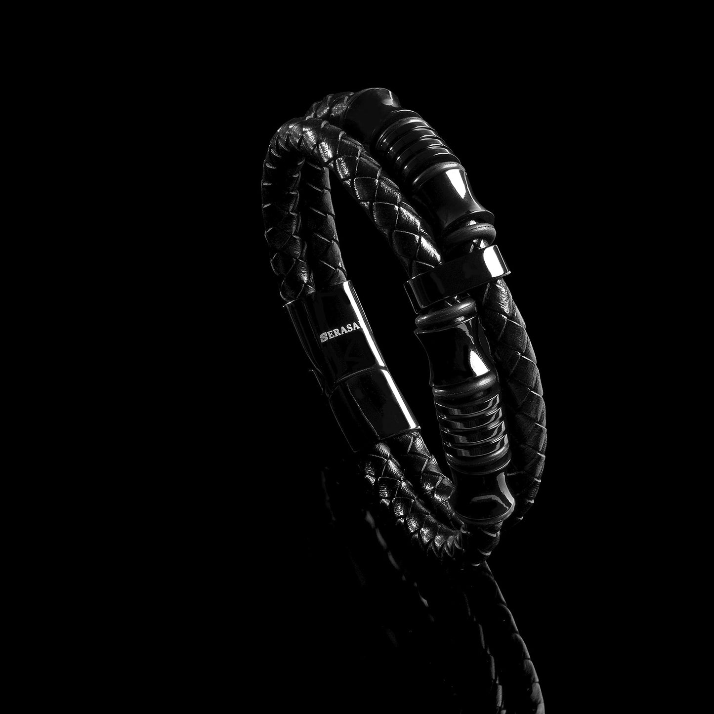 SERASAR Pulseras para Hombres 17cm Black Leather Bracelets for Men Brown Cowhide Gift Box Braided Bracelet Stainless Steel Jewelry Wrist Band Cuff Wrap Rope Bangle Dad Man Cuero Regalo