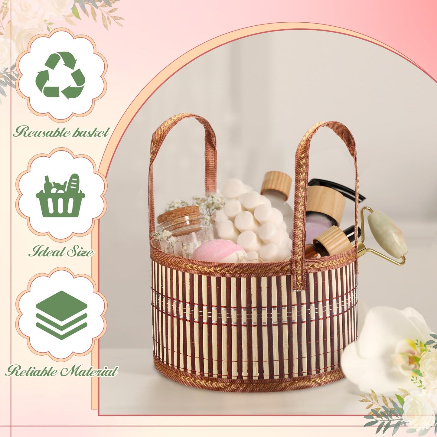 Weysat 12 Set Baskets for Gifts Empty Graduation DIY Bulk Large Woven Bamboo Gift Basket Kit with Handle Bow Wrap Bag to Fill for Father's Day Wedding Birthdays Party Wrapping (Brown)