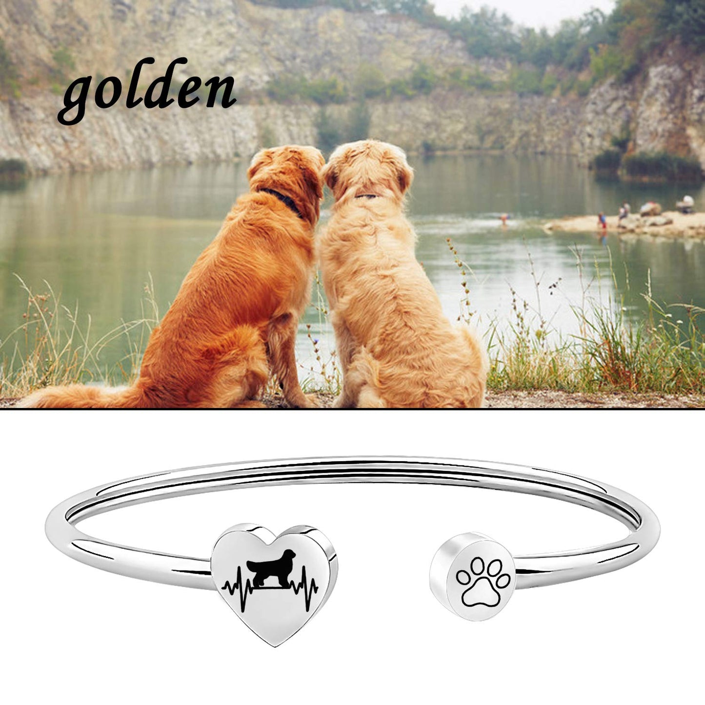 FUSTMW Dog Owner Bracelet Golden Retriever Dog Lover Gifts Paw Print Bangle Jewelry (Golden Retriever Bracelet)