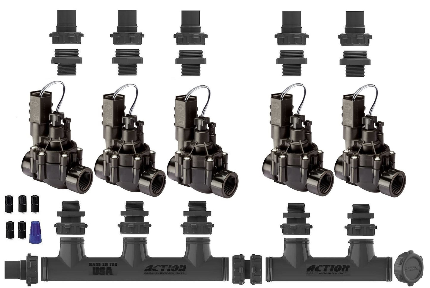 SPW Rain Bird Premium Valve Manifold System 100DVF with Flow Control - Heavy Duty Action Machining Parts - 3/4' or 1' Slip (5 Zone)