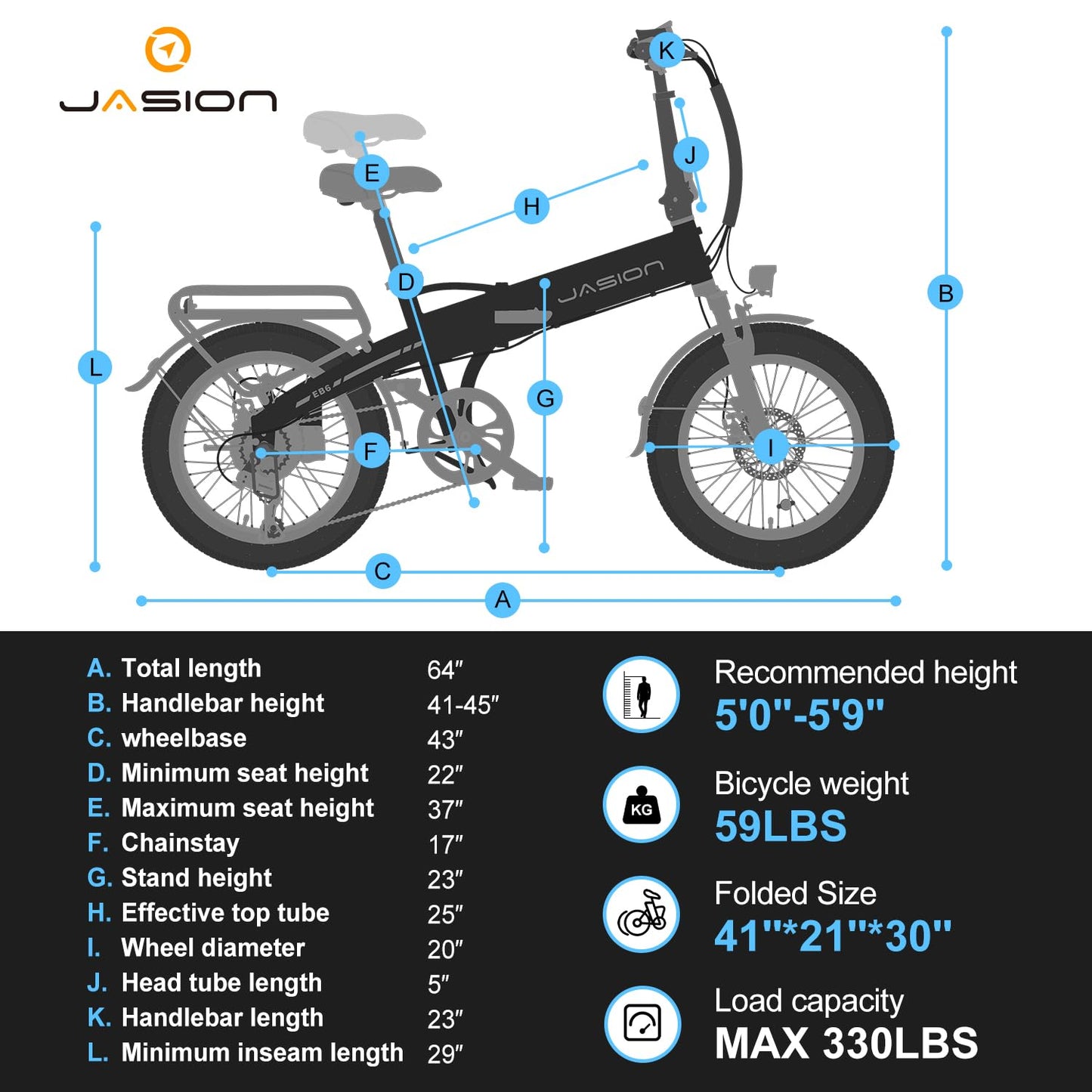 Jasion EBS Electric Bike for Adults, 1000W Peak Motor up to 23 MPH Top Speed Ebike, Aluminum 20'' Fat Tire Electric Bike Built-in 48V Removable Battery with 45 Max Miles, Folding Ebikes for Adults