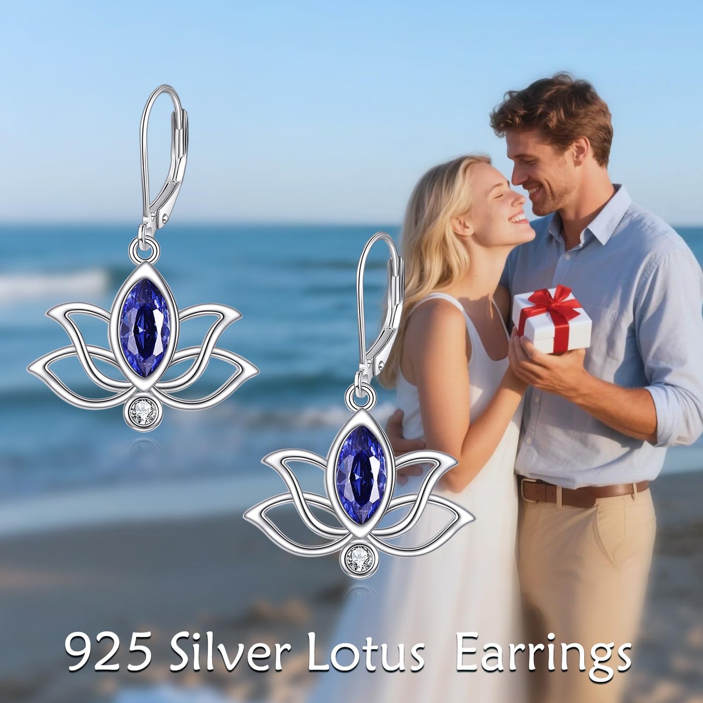 YFN Lotus Flower Earrings Sterling Silver Birthstone Lotus Leverback Dangle Drop Earrings Jewelry Gifts for Women (I. Sep)