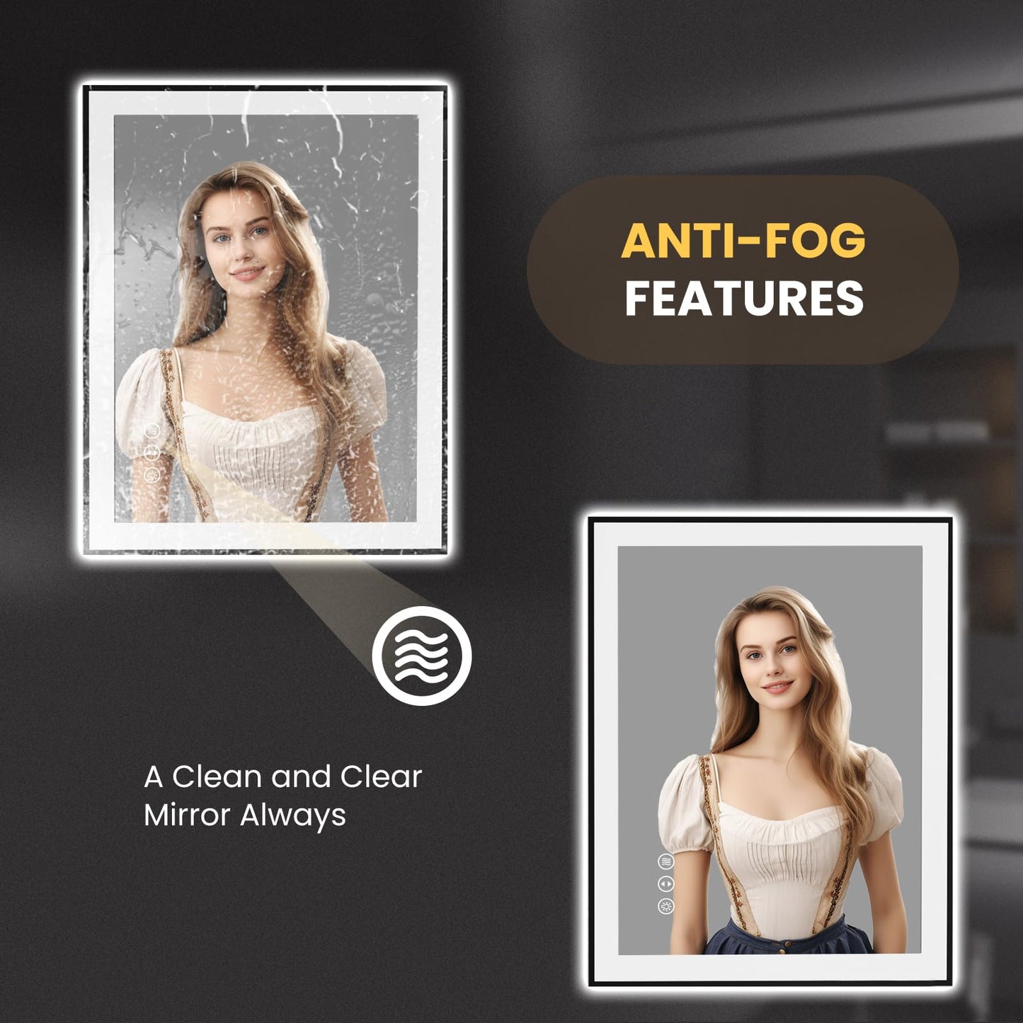 LOAAO 28"X36" LED Bathroom Mirror Black Framed, Anti-Fog, Dimmable, Lighted Bathroom Vanity Mirror for Wall, Memory Function, Tempered Glass