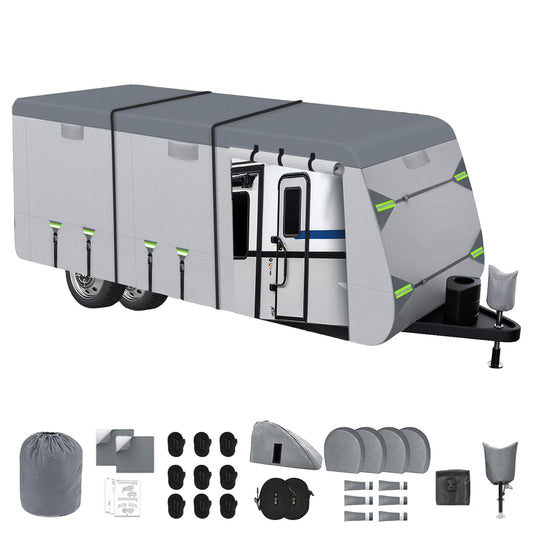 2026 RV Cover Fits 27-30ft Travel Trailer, Lightweight Waterproof Camper Cover with Tire Covers, Tongne Jack Caps, Windproof Straps Winter Campsite,All-Weather Protection