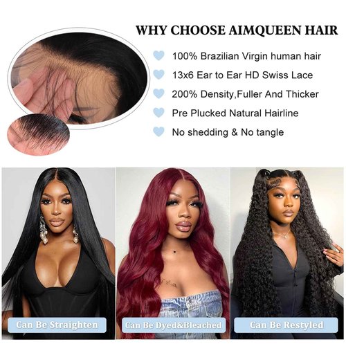 Aimqueen 22 Inch 13x6 Lace Front Wigs Human Hair 200 Density Body Wave Lace Front Wigs Human Hair Pre Plucked 12A Glueless Wigs for Women HD Lace Frontal Wigs Natural Color