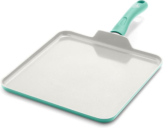 GreenLife Soft Grip Healthy Ceramic Nonstick, 11" Griddle Pan, PFAS-Free, Dishwasher Safe, Turquoise