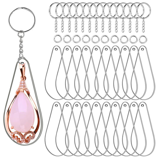 90pcs Acrylic Blanks Key Tags Kit, Including 30 Teardrop Shape Acrylic Board and 30pcs Keychain Rings and 30pcs Jump Rings for Cricut Vinyl Ornament Blanks DIY Keychain Making