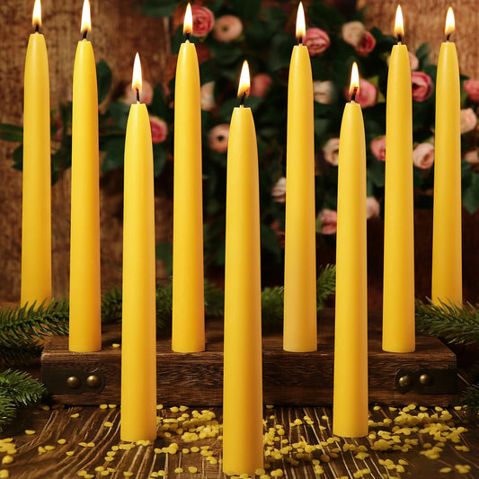 18PCS Beeswax Taper Candles,9" Handmade Natural Candles Sticks,10 Hours Long Lasting Burning,Nontoxic,Dripless and Smokeless Bees Wax Candles for Home