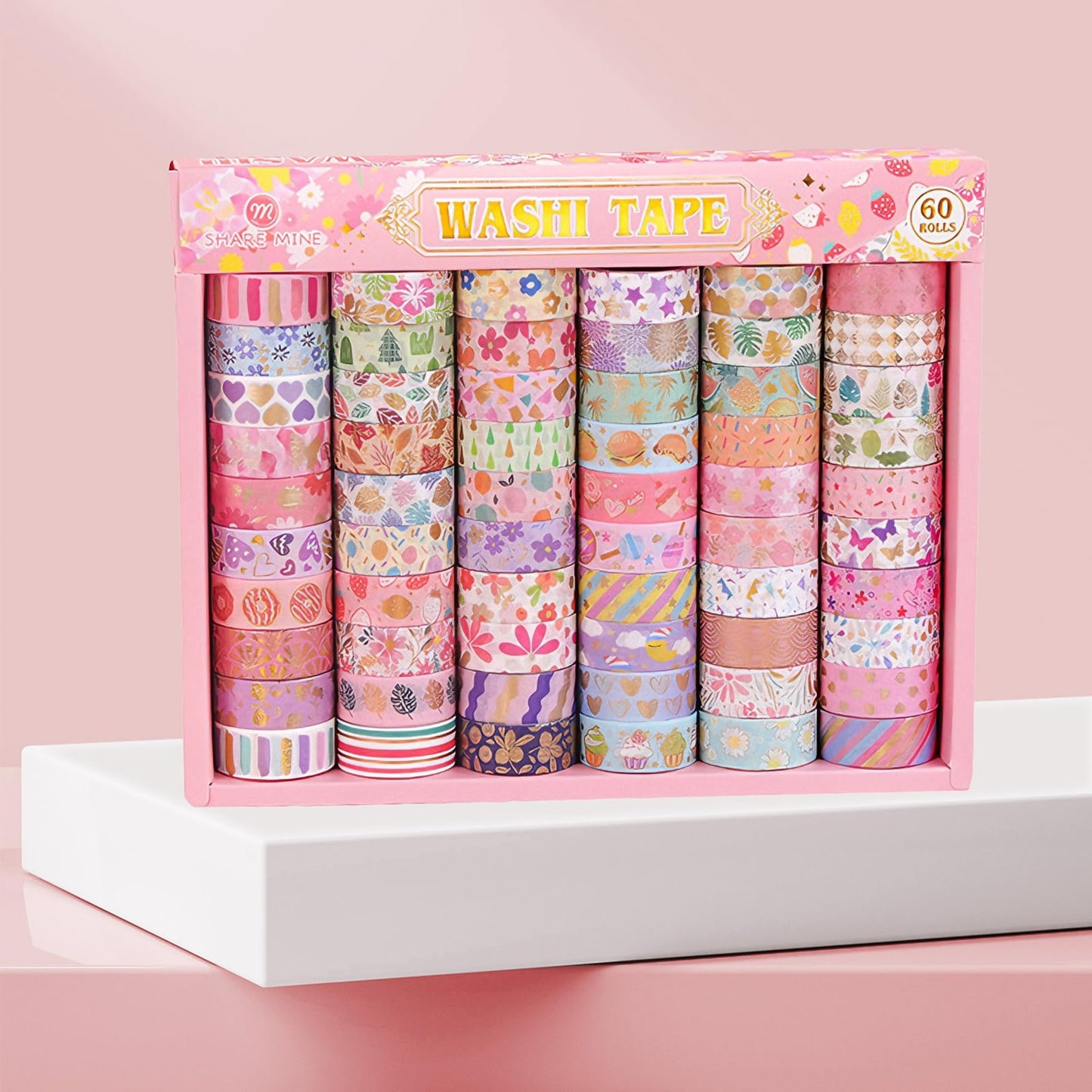 Puninoto 60 Rolls Floral Washi Tape Set,Flower Patterns Decorative Skinny Blooms Masking Tapes with Gold Foil Supplies for Arts,Scrapbook,Planner,DIY Arts and Crafts,Gift Wrapping