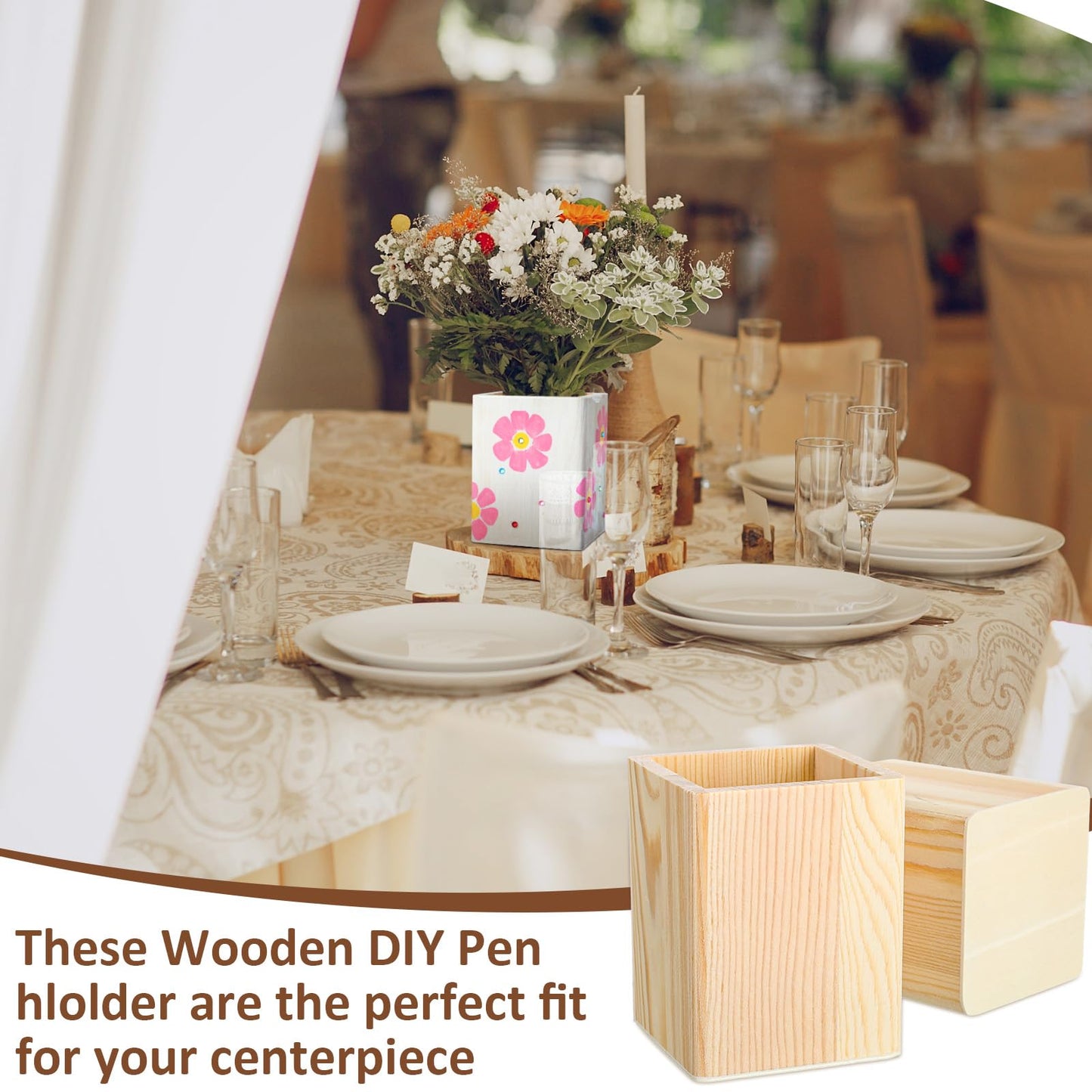 DoubleFill 20 Pack Wood Pen Holder Unfinished Wooden Pencil Holder for Homemade DIY Crafts Mini Wood Pencil Box Small Wooden Crates for Crafts Projects, 3 x 3 x 4 Inches
