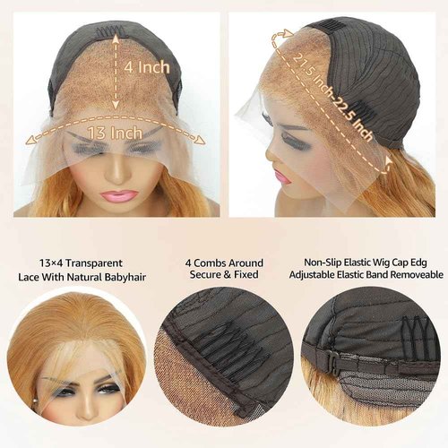 Saxio 13x4 Body Wave Honey Blonde HD Pre Plucked With Baby Hair 200% Density Lace Frontal Human Hair Wigs 27# Blonde Wig Human Hair 28 Inch