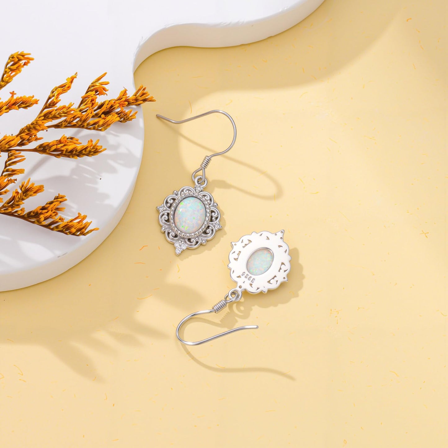 MOTIEL Vintage Opal Dangle Earrings for Women 925 Sterling Silver Genuine Opal Dangle Drop Earrings with Diamond October Birthstone Jewelry Gift for Mother Wife - Style C