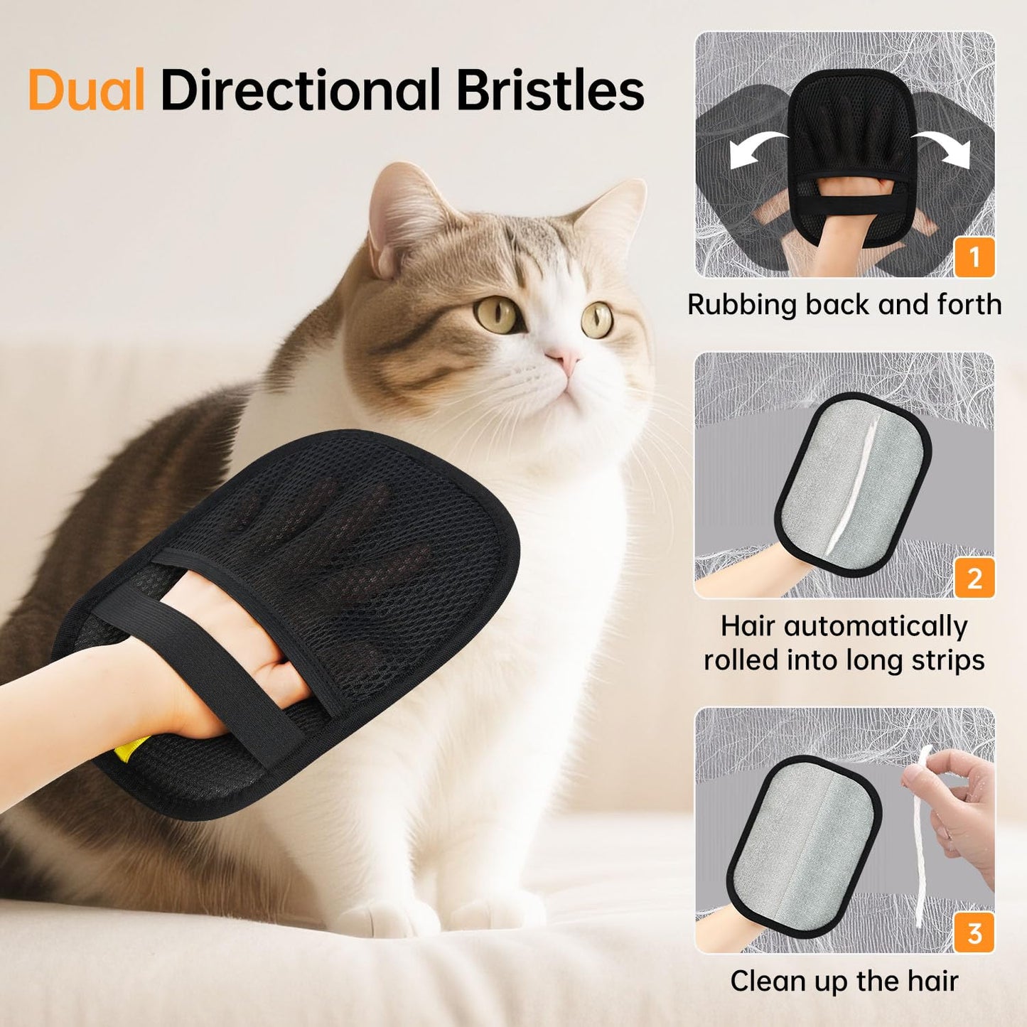 INABULETWO Static Pet Hair Remover Gloves, Reusable Electrostatic Pet Cat Dog Hair Removal Grooming Gloves Brush Tool for Couch, Furniture, Carpet, Car Seat (1 Pack Finger Style)