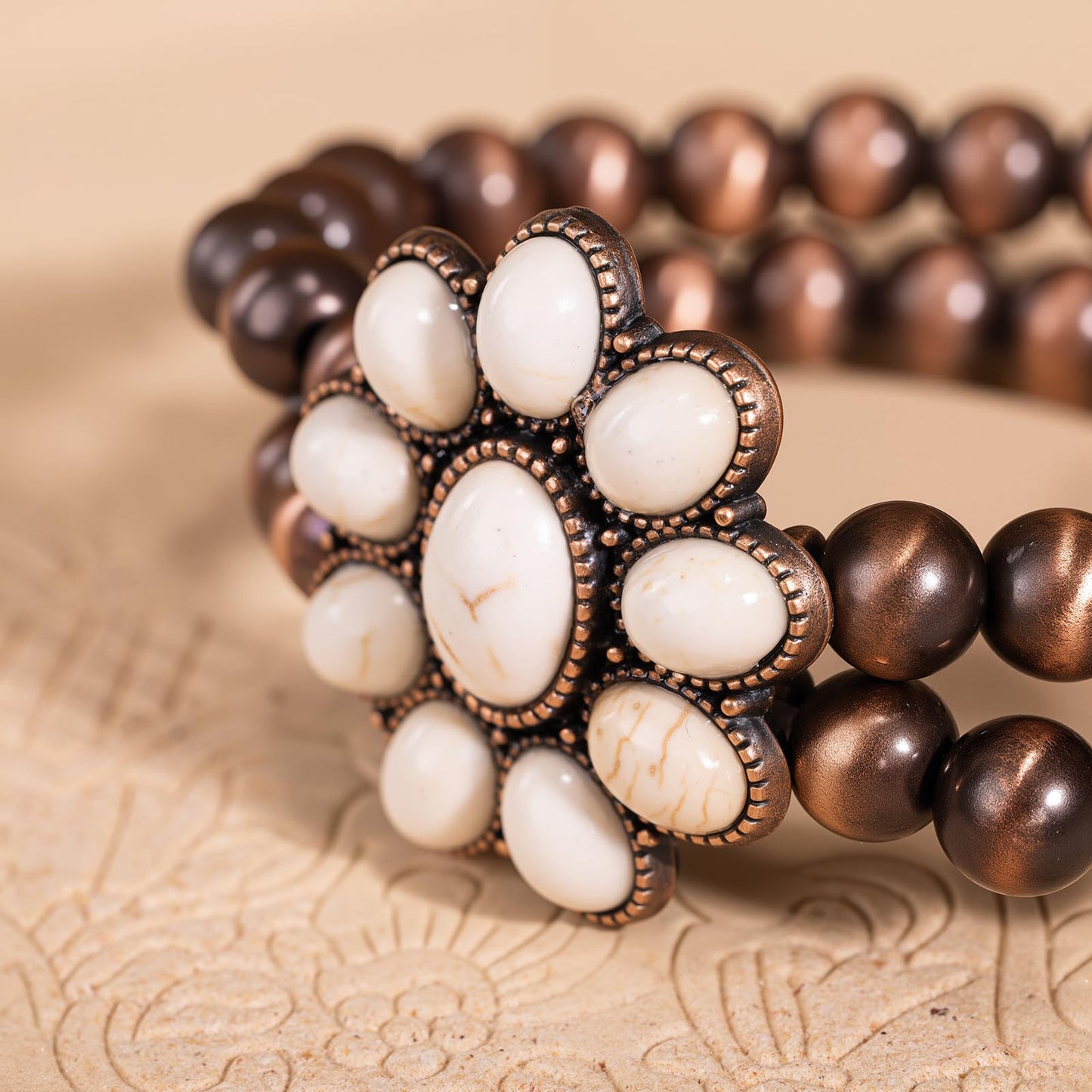Montana West Rustic Couture's Jewelry Western Navajo Beaded Turquoise Cuff Bangle Bracelets Bohemian Vintage Elastic Bracelet for Women Cowgirl RCW-WH05WT
