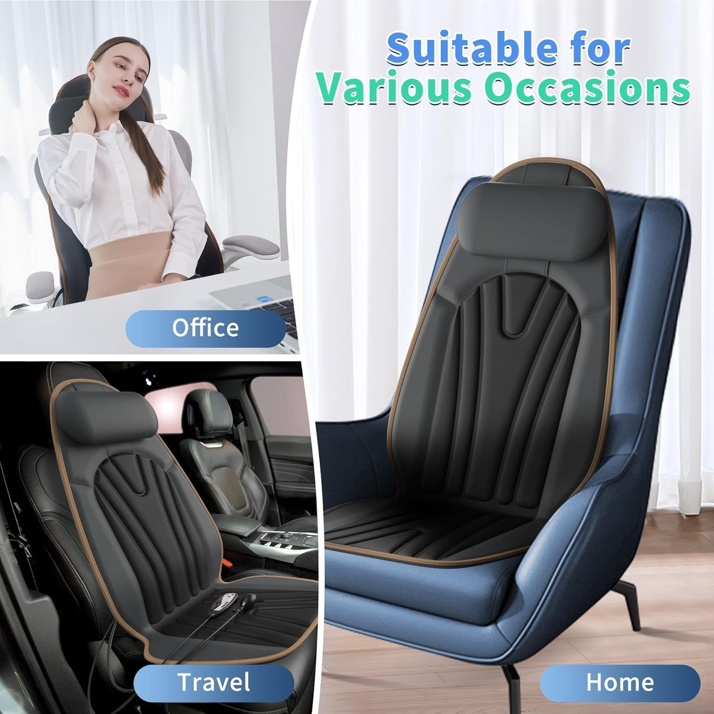 Back Massager for Chair, Heated Seat Cushion Massager with Neck Traction, Vibration Massage Pad for Full Body Massage for Office Chair, Home Use