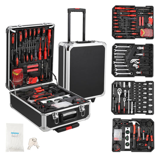 800-Piece Mechanics Tool Set with Rolling Aluminum Case, Complete Socket & Wrench Kit with Hand Tools, Portable Garage Tool Box for Auto Repair, Home Maintenance, DIY Projects & Garden Work