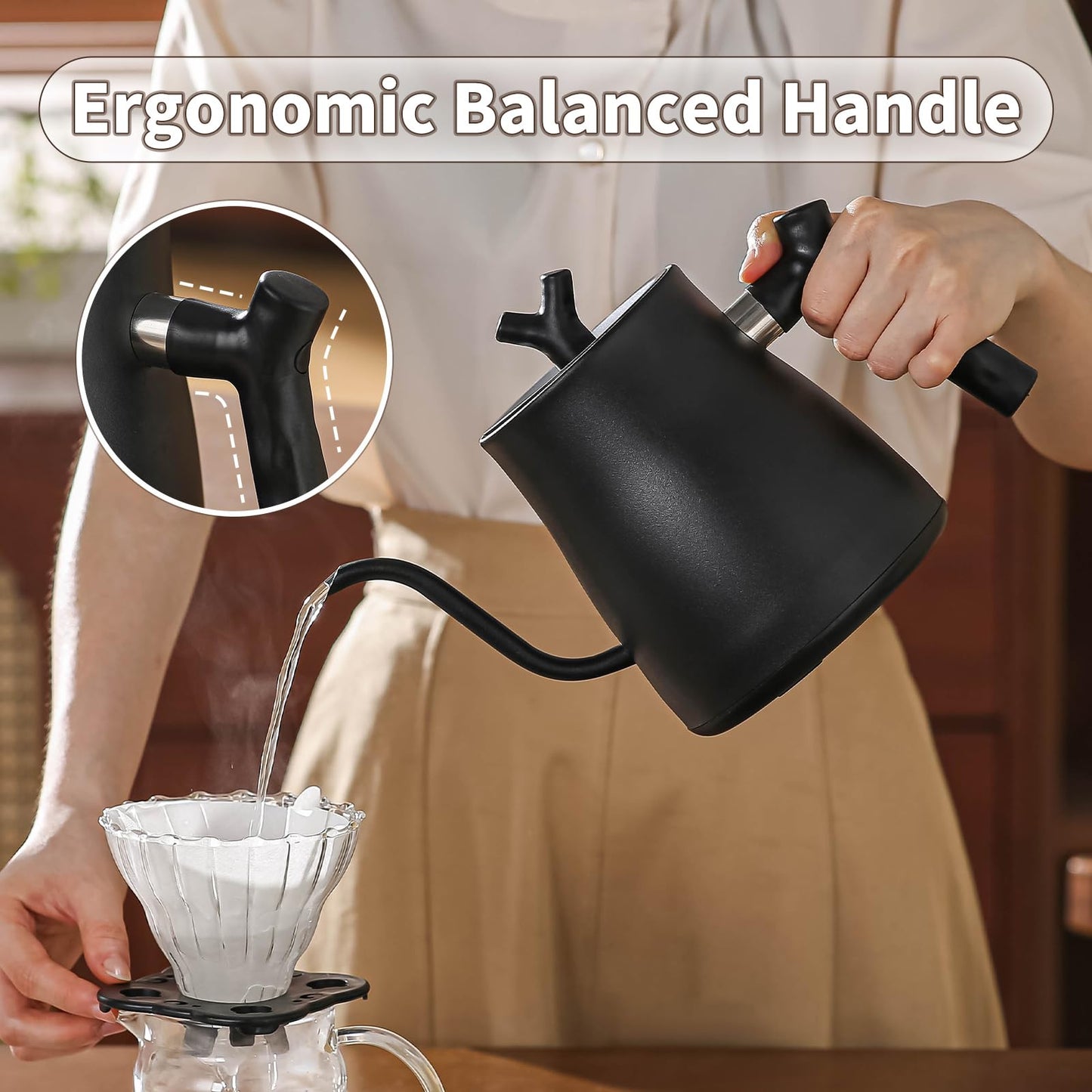 MOUTIUS Water Kettle Electric,Gooseneck Electric Kettle with 50pcs Coffee Filter,±1℉ Temperature Control, Fast Heating, Stainless Steel Interior, Ideal for Precise Pour-Over Coffee and Tea