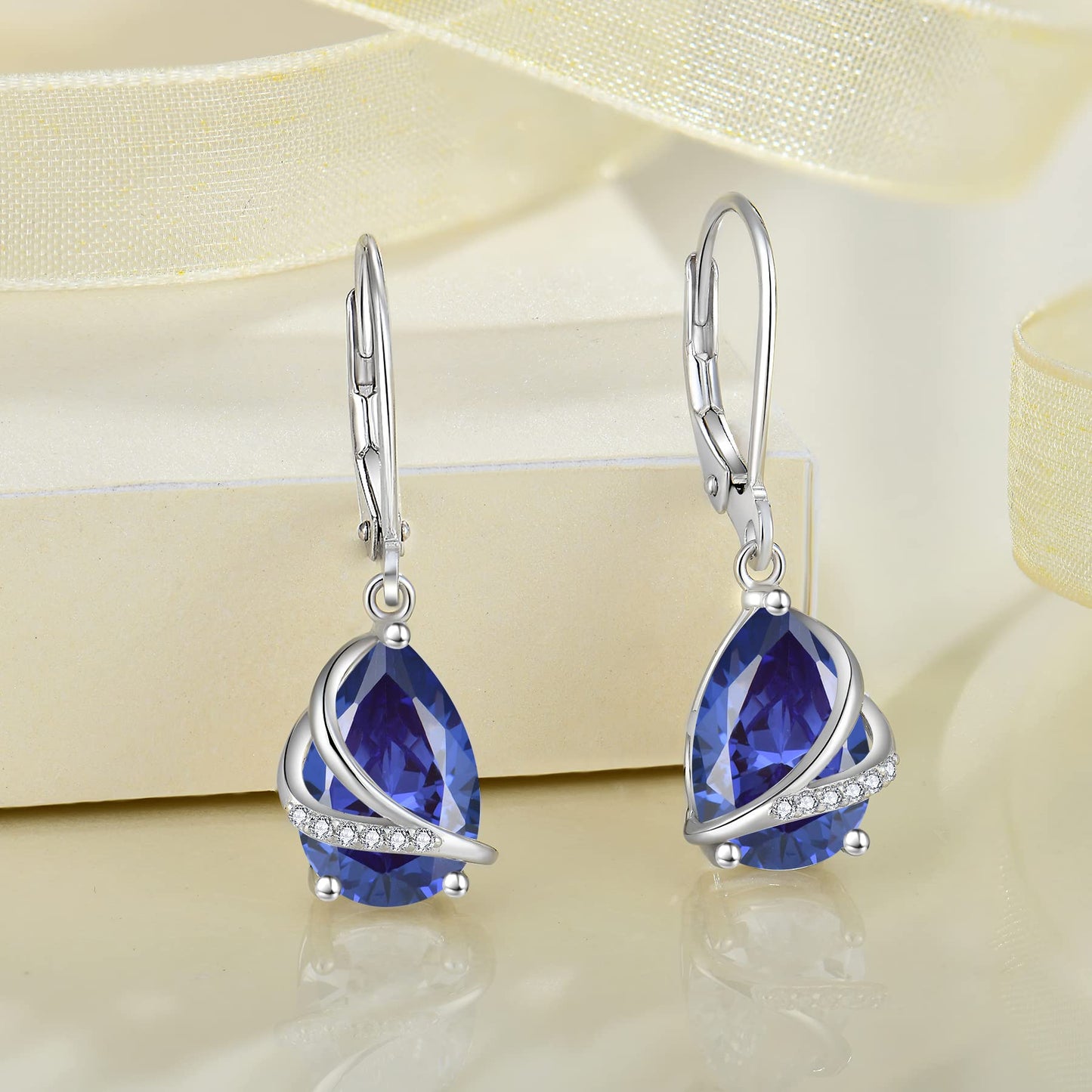 Rocayi December Birthstone Dangle Drop Earrings for Women 925 Sterling Silver Tanzanite Earrings Teardrop Leverback Jewelry Gifts for Wife Girlfriend Mother Daughter Her