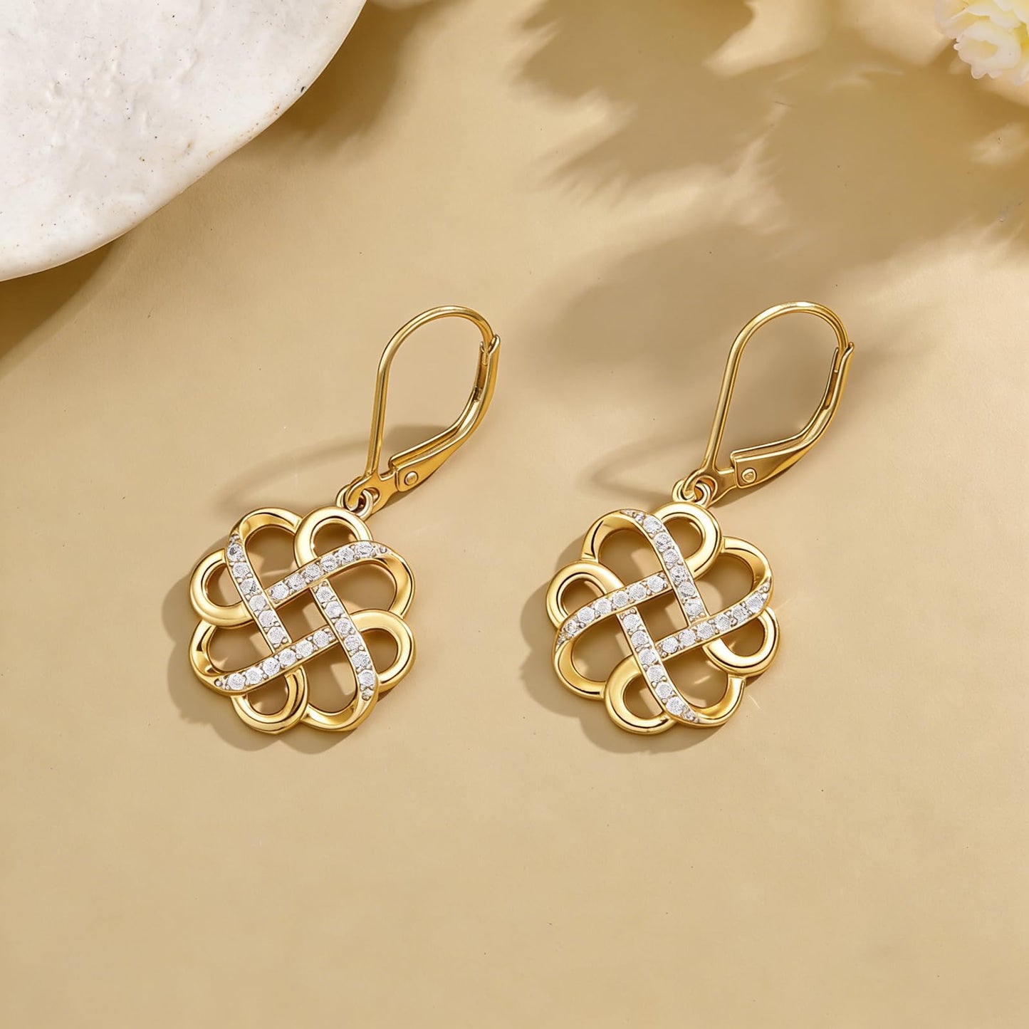 XPYPZP Celtic Knot Earrings Irish Gift for Women 14K Gold Love Celtic Dangle Drop Leverback Earrings Elegant Irish Jewelry Mothers Day Gifts for Mom Wife Girlfriend Her