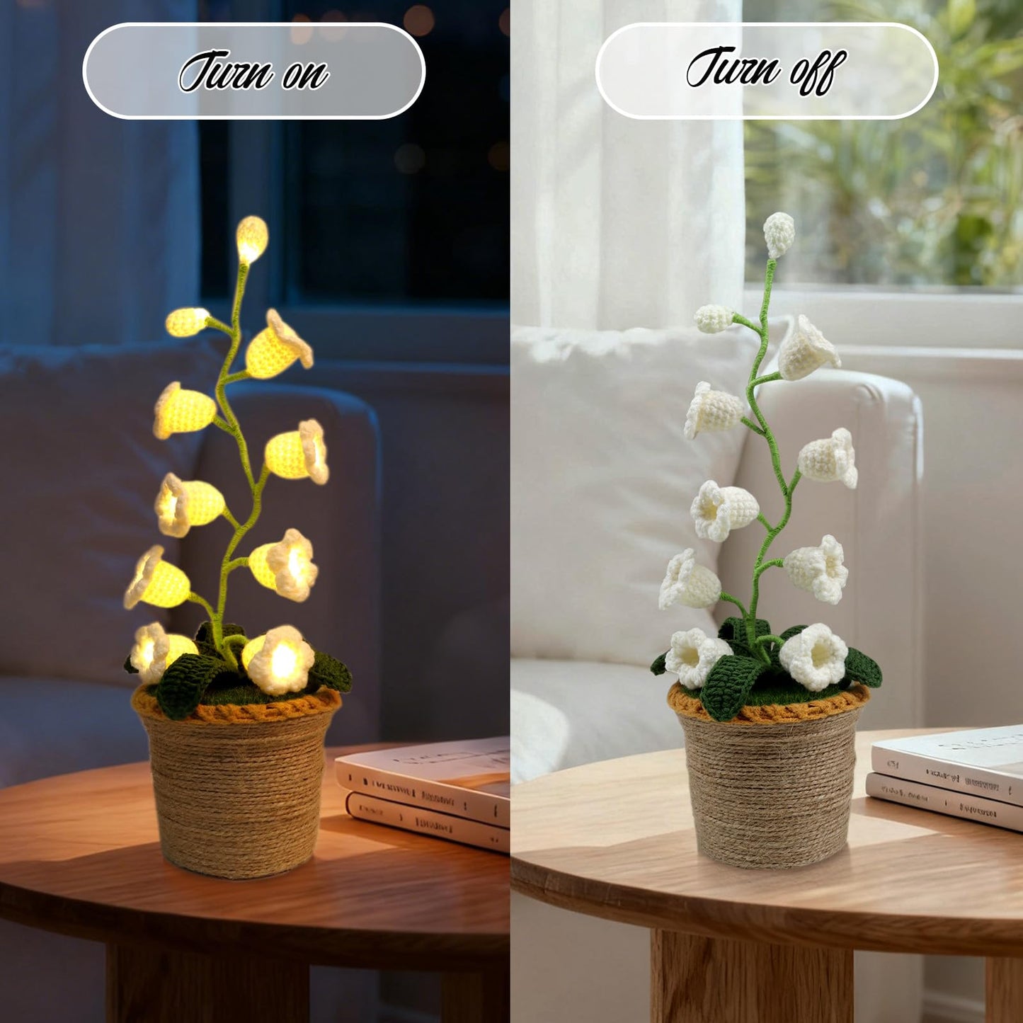 Lily of The Valley Lamp, Crochet Artificial Flowers with 10 Little Night Lights, Cordless Flower Bedside Lamps Small Table Lamp for Mothers Day,Birthday Gifts,Christmas,Valentine Home Decor (White)