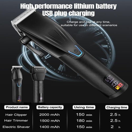 EHJYO Professional Hair Clippers and Trimmer Set, Electric Razor Foil Shavers, Cordless Clippers for Hair Cutting, LCD Display/Travel Case, Gifts