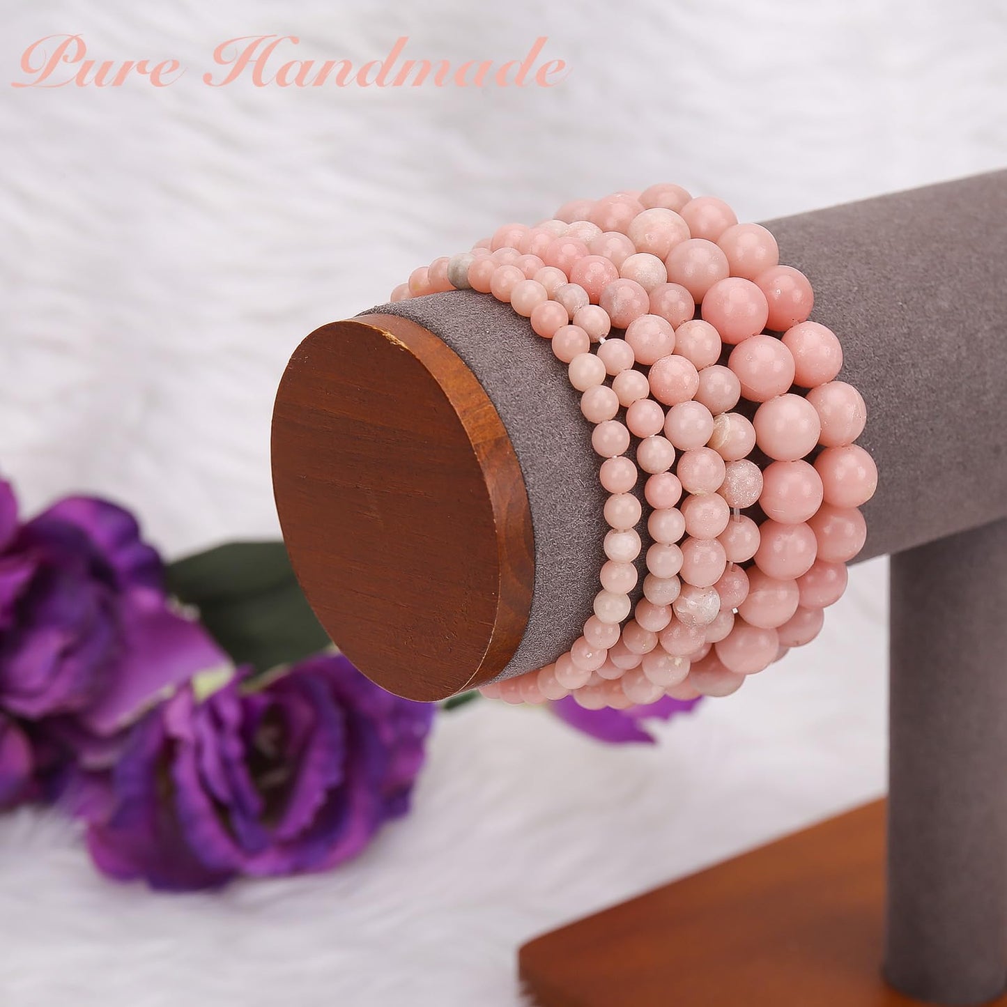 BONNY BOXX 8mm Natural Stretch Pink Opal Bracelet for Unisex, Handmade Elastic Healing Crystal Gemstone Bracelet Yoga Stress Relief Gift for Men Women
