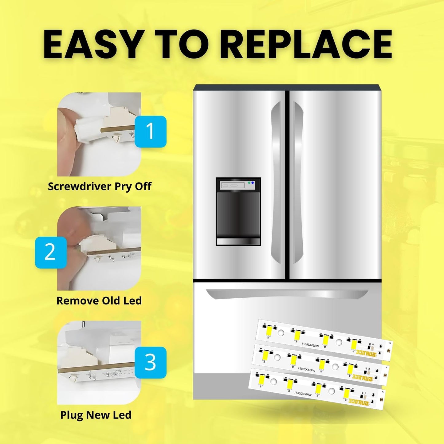 Gurtice New Upgraded 3 Pack WR55X26671 PS11767930 AP6035586 Led Light Board Compatible for GE Refrigerator Replace 4468532 EAP11767930 LED3344588