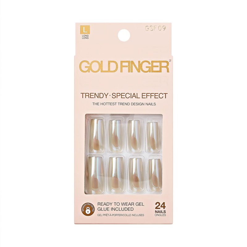 GoldFinger False Nails Kit, Special Chrome Effect, Long Square Metallic Silver Design Nail, Long-Lasting Hottest Trend Press on Nails, Convenient & Easy to Apply