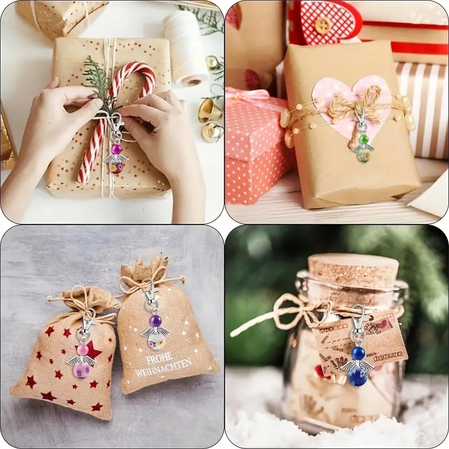 180Pcs DIY Angel Pendant Keychains Kit Includes Alloy Wing Spacer Imitated Bead Pendant Lobster Buckle Claw Clasps and Pliers Jewelry Making Supplies Repair Tools Kit for Women Adults (Flowers Beads)