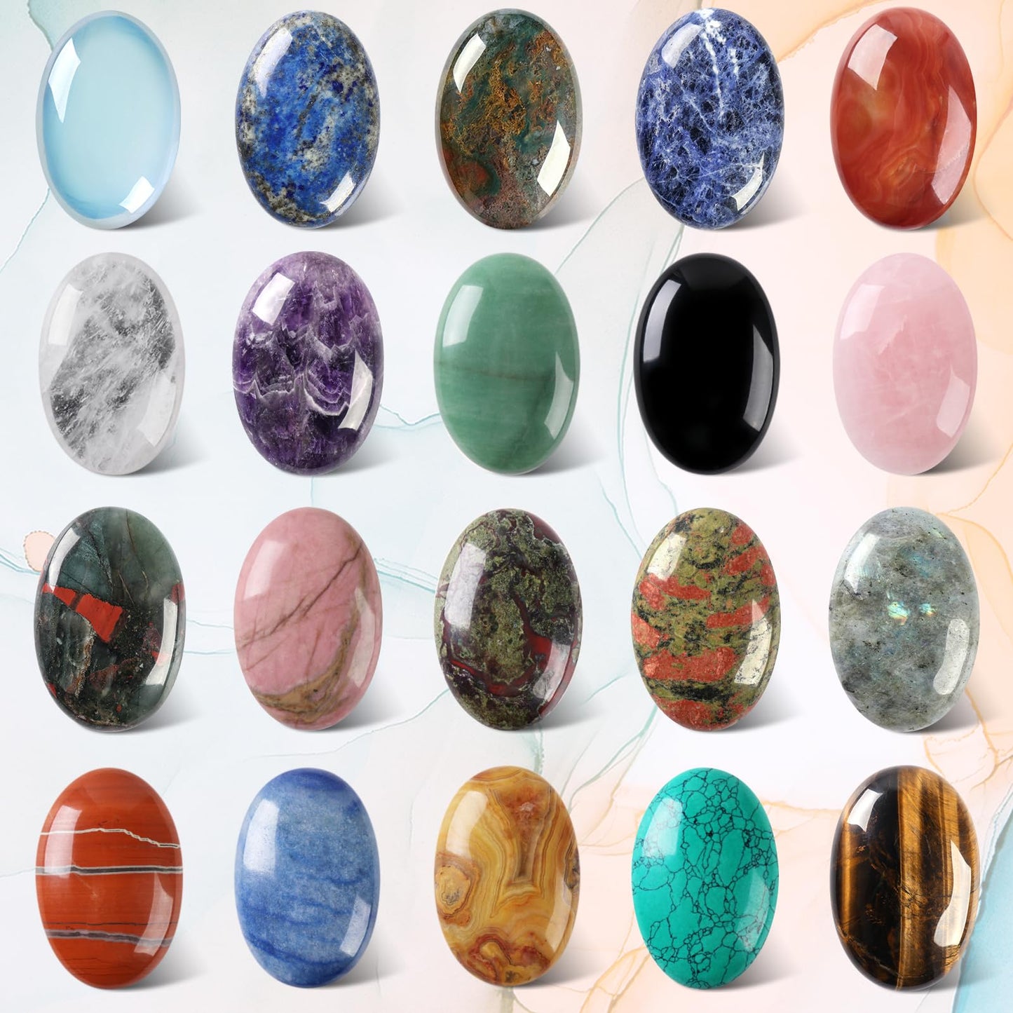 CASMON White Moonstone Oval Palm Stones, Pocket Worry Stone for Anxiety Stress Relief Therapy, Natural Polished Energy Stone Healing Crystal (1PC)