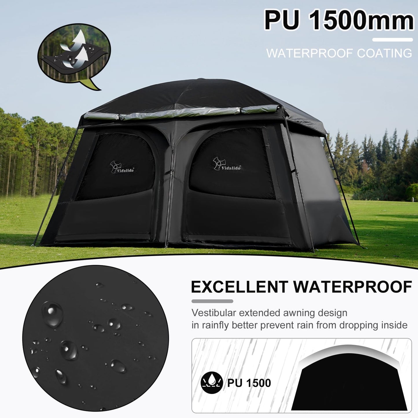 Vidalido Tents，3-4 Person Camping Tent with Extended Vestibule，Weather Resistant Family Tents with Breathable Mesh Windows，Easy Install Waterproof Outdoor Tent for Backpacking and Camping Hiking