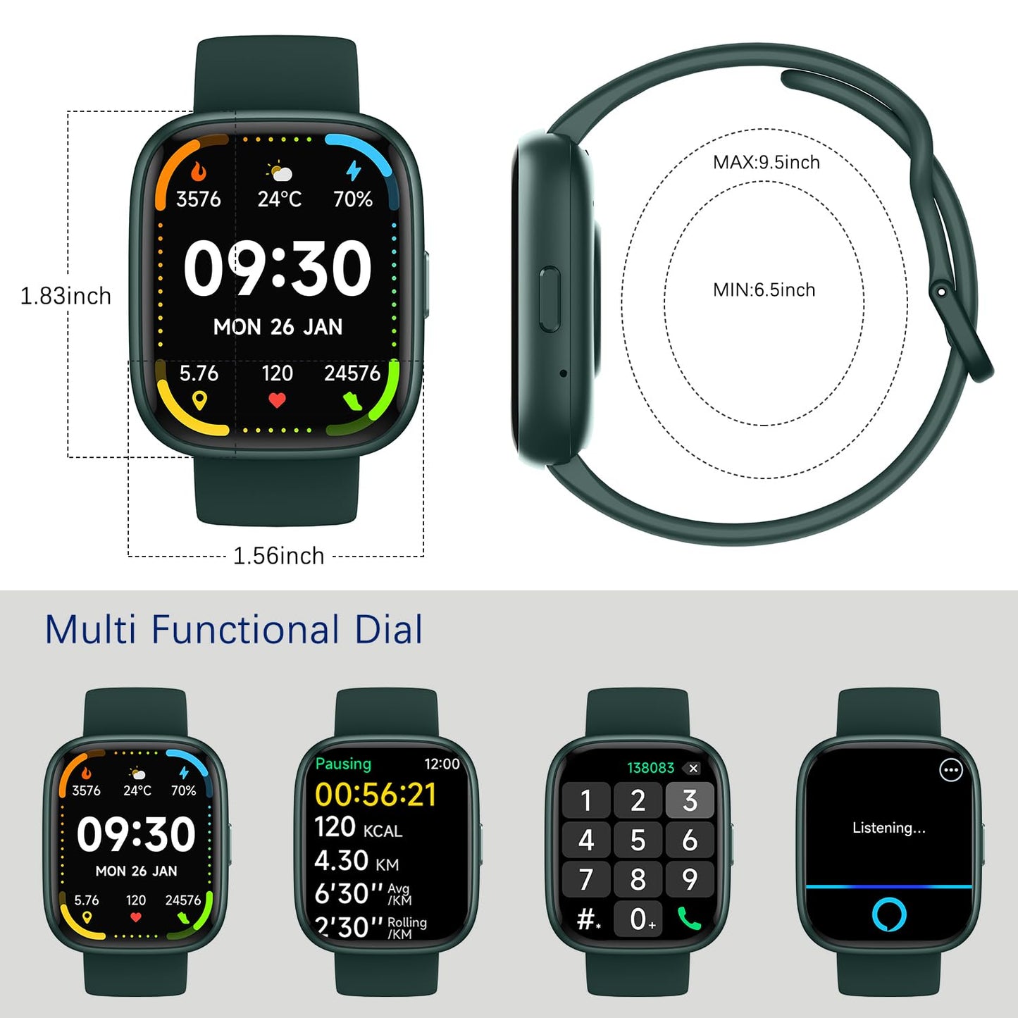 Smart Watch (Answer/Make Call) for iPhone&Android, 1.83" Smartwatches with Sleep Monitor Heart Rate Activity Tracking, IP68 Waterproof, Fitness Tracker 100+Sport, Reloj Inteligente 30 Day+Battery Life
