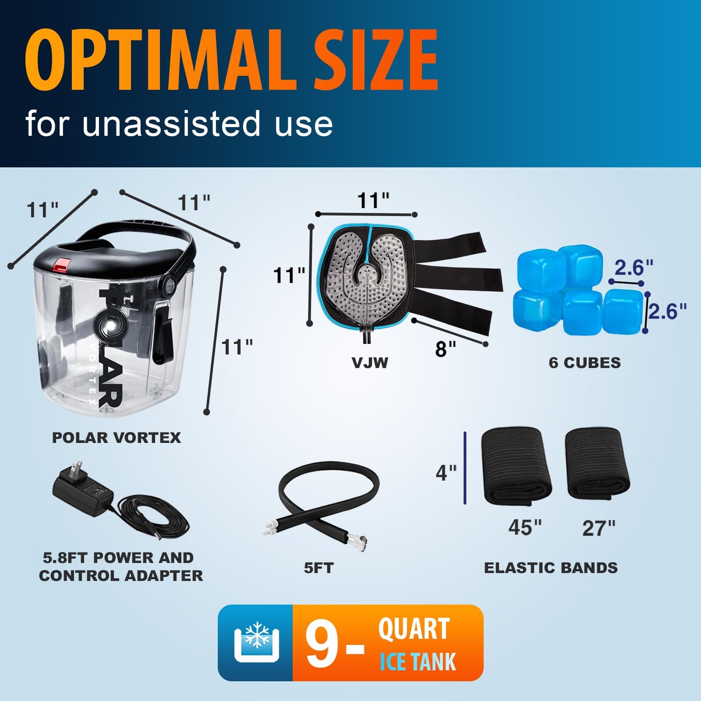 Polar Vortex Cold Water Therapy System Kit - Ice Circulation Machine With 3-Strap Knee/Elbow/Shoulder Wrap and 4 Cold Cubes