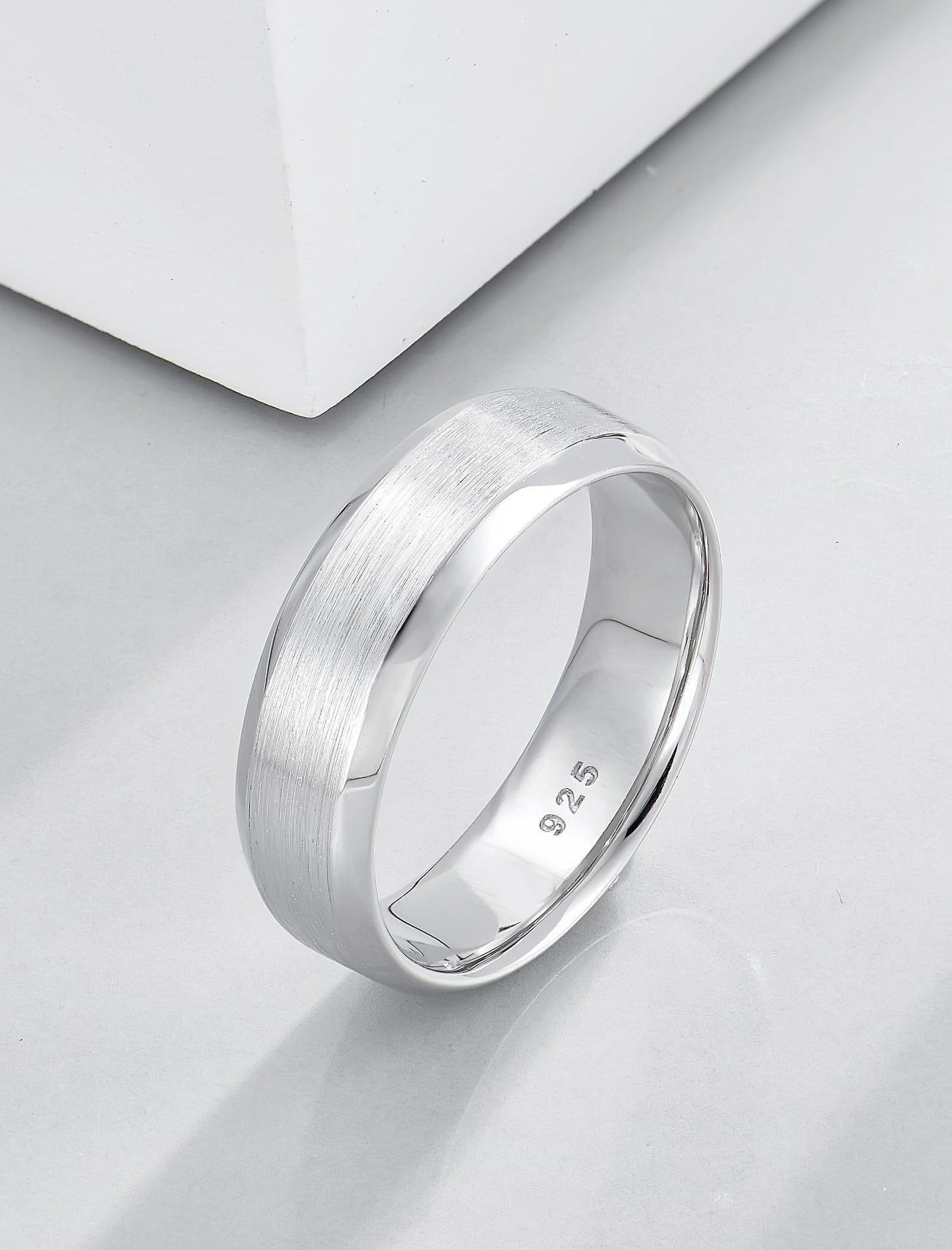 STARCHENIE 6mm Wedding Band, Solid 925 Sterling Silver Ring for Men, Brushed Matte Finish, Beveled Polished Edge, Comfort Fit Size 10